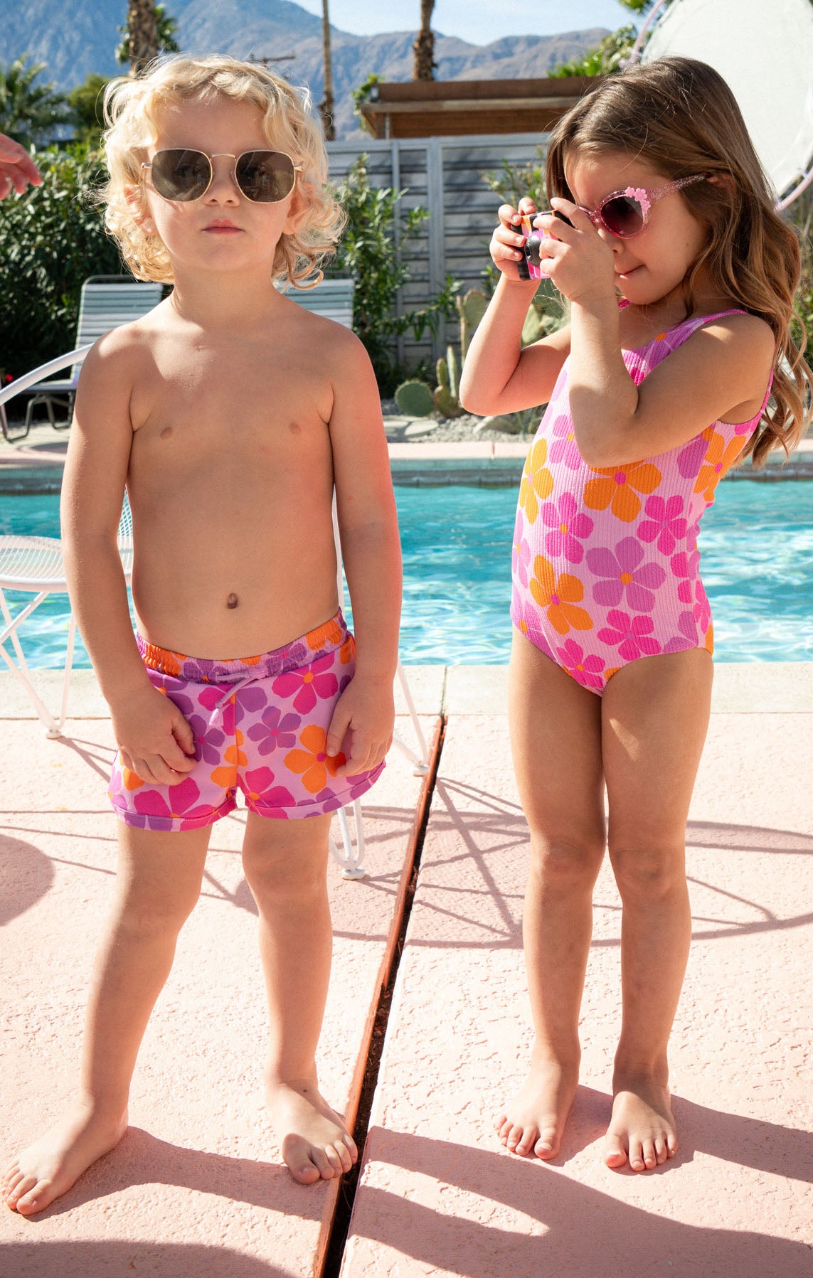Pink Daisy Swim Trunks for Kids | Little Beach Bum