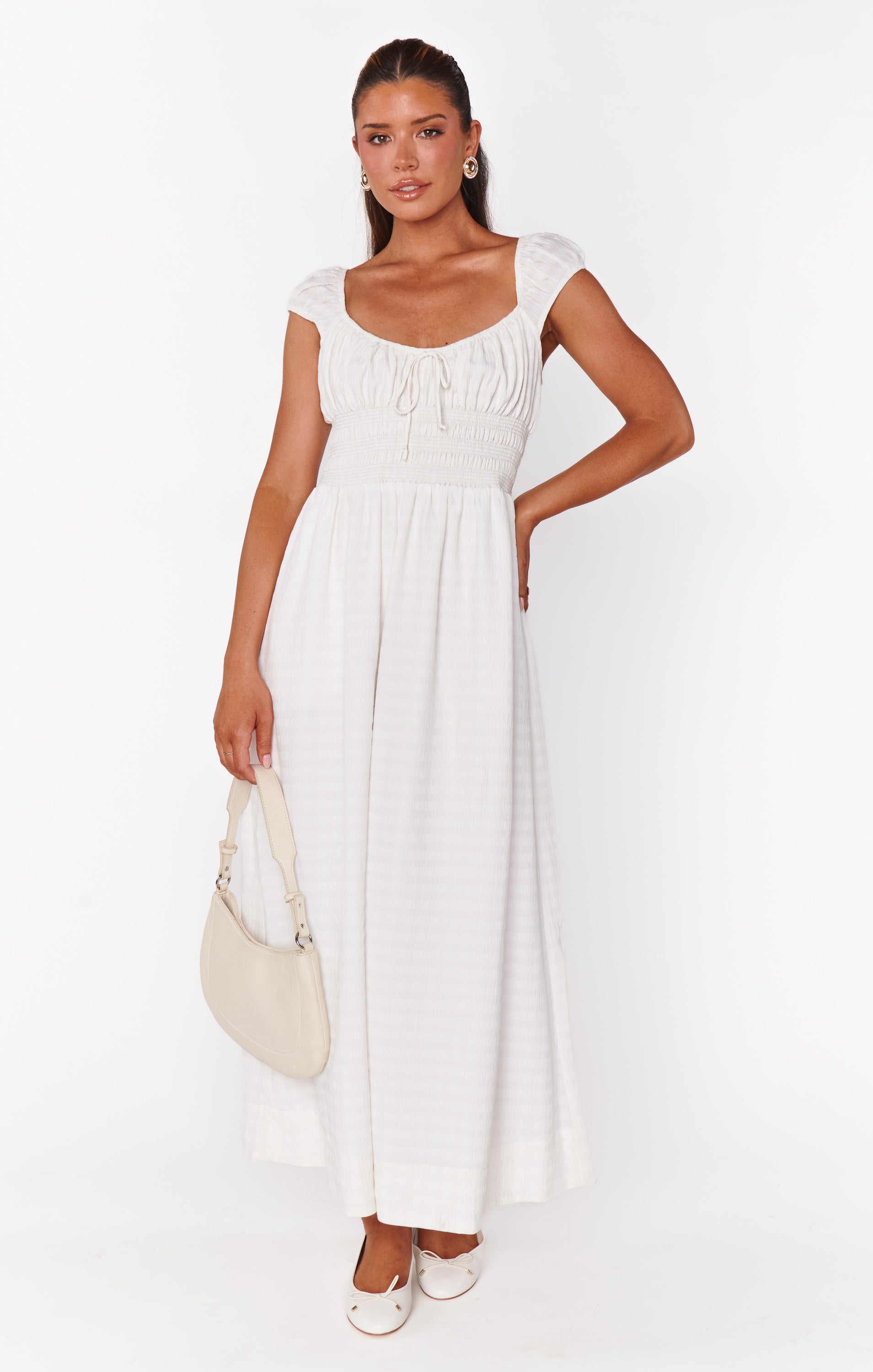 White Gingham Prairie Dress with Smocked Waist | Laura Cottage