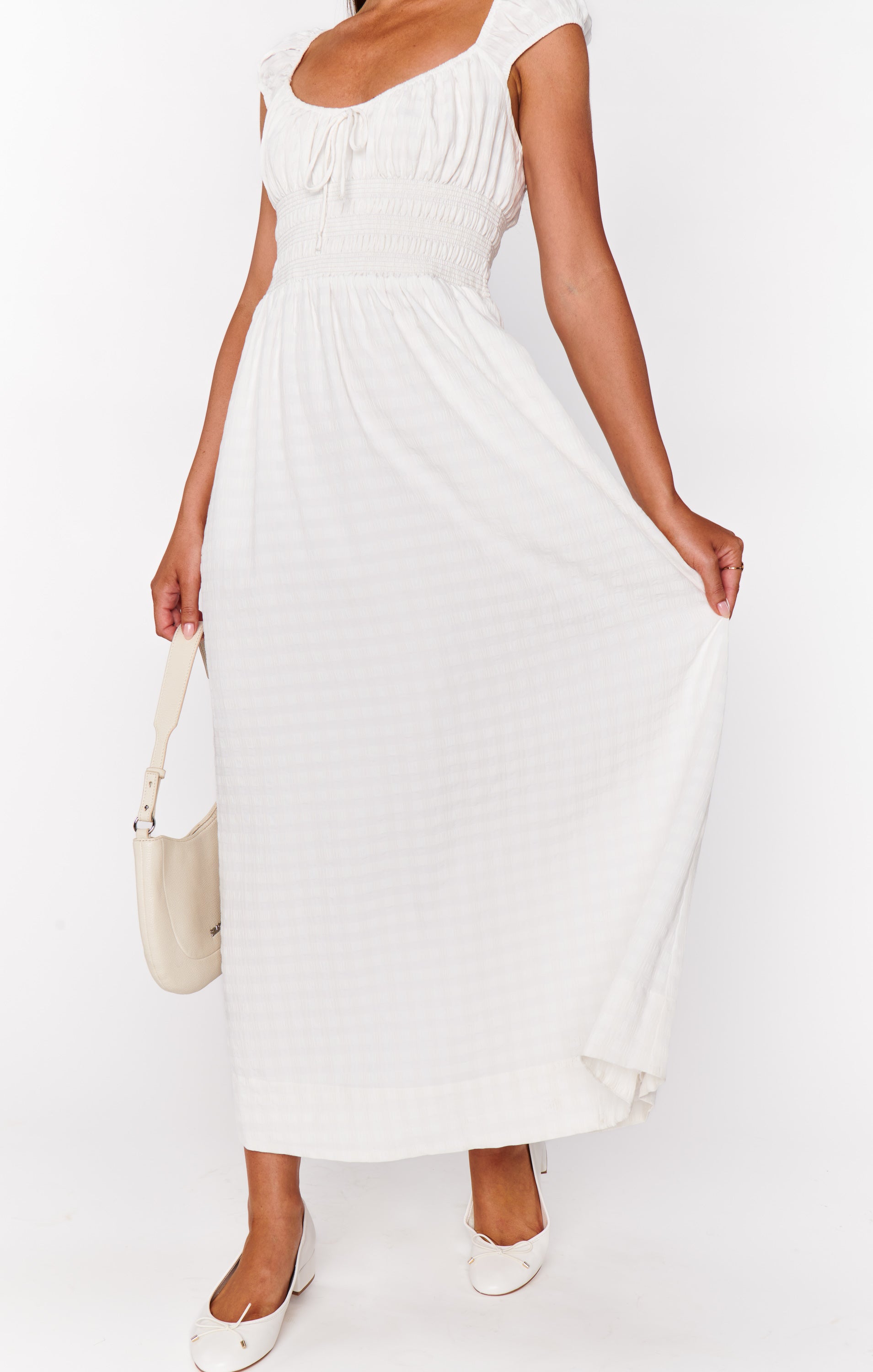 White Gingham Prairie Dress with Smocked Waist | Laura Cottage