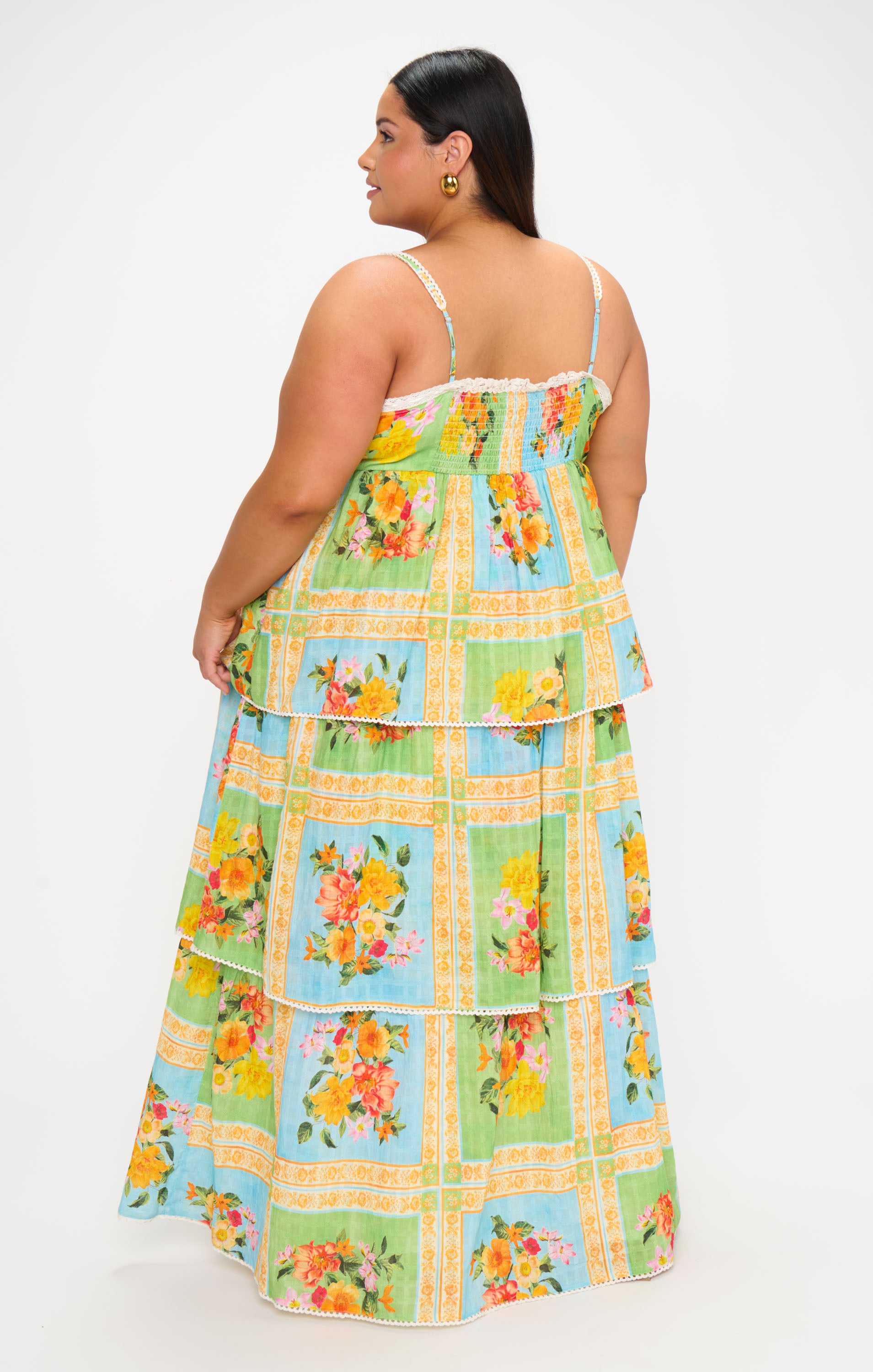 Floral Midi Dress with Scalloped Lace Straps | Peyton