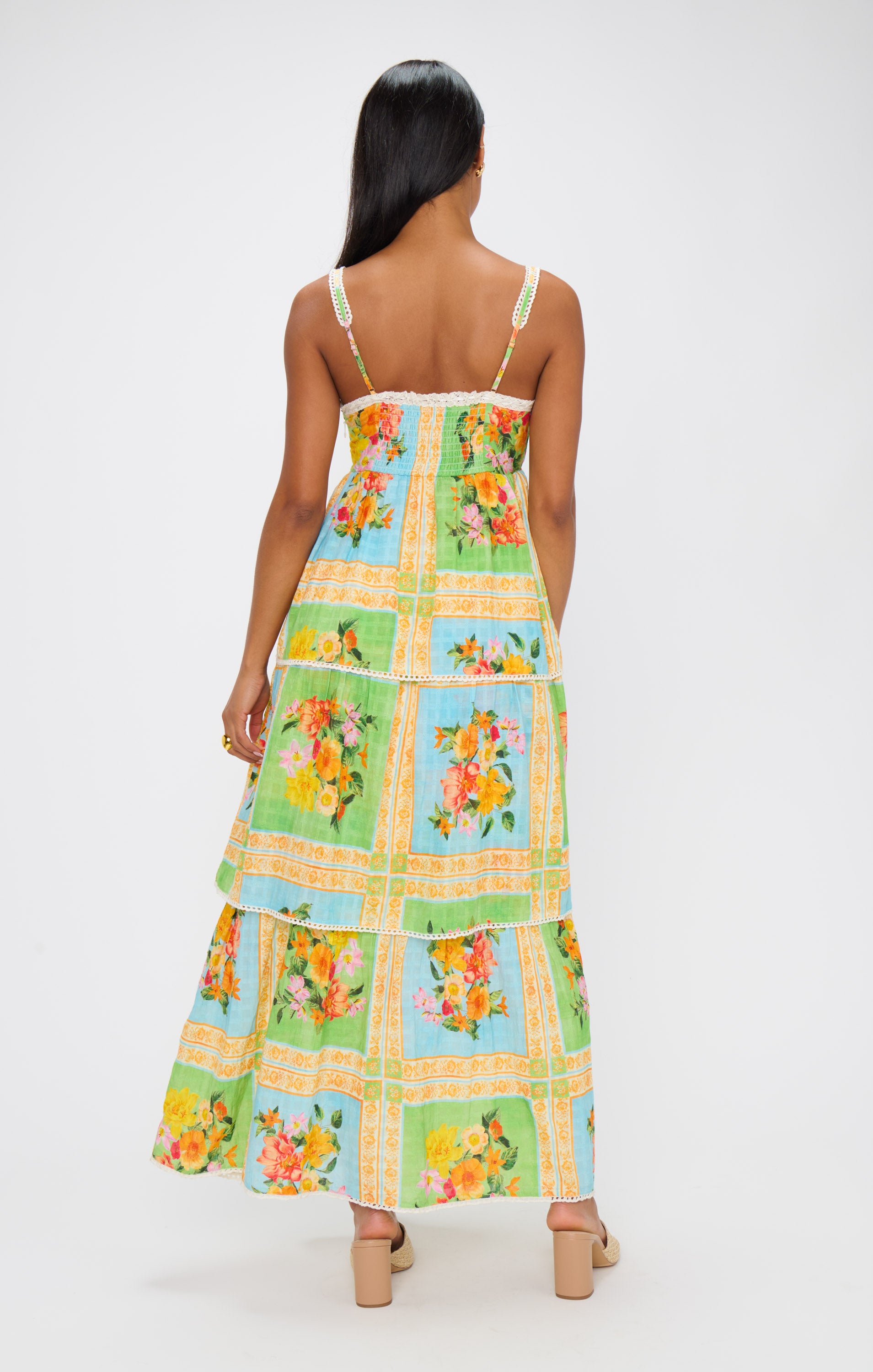 Floral Midi Dress with Scalloped Lace Straps | Peyton