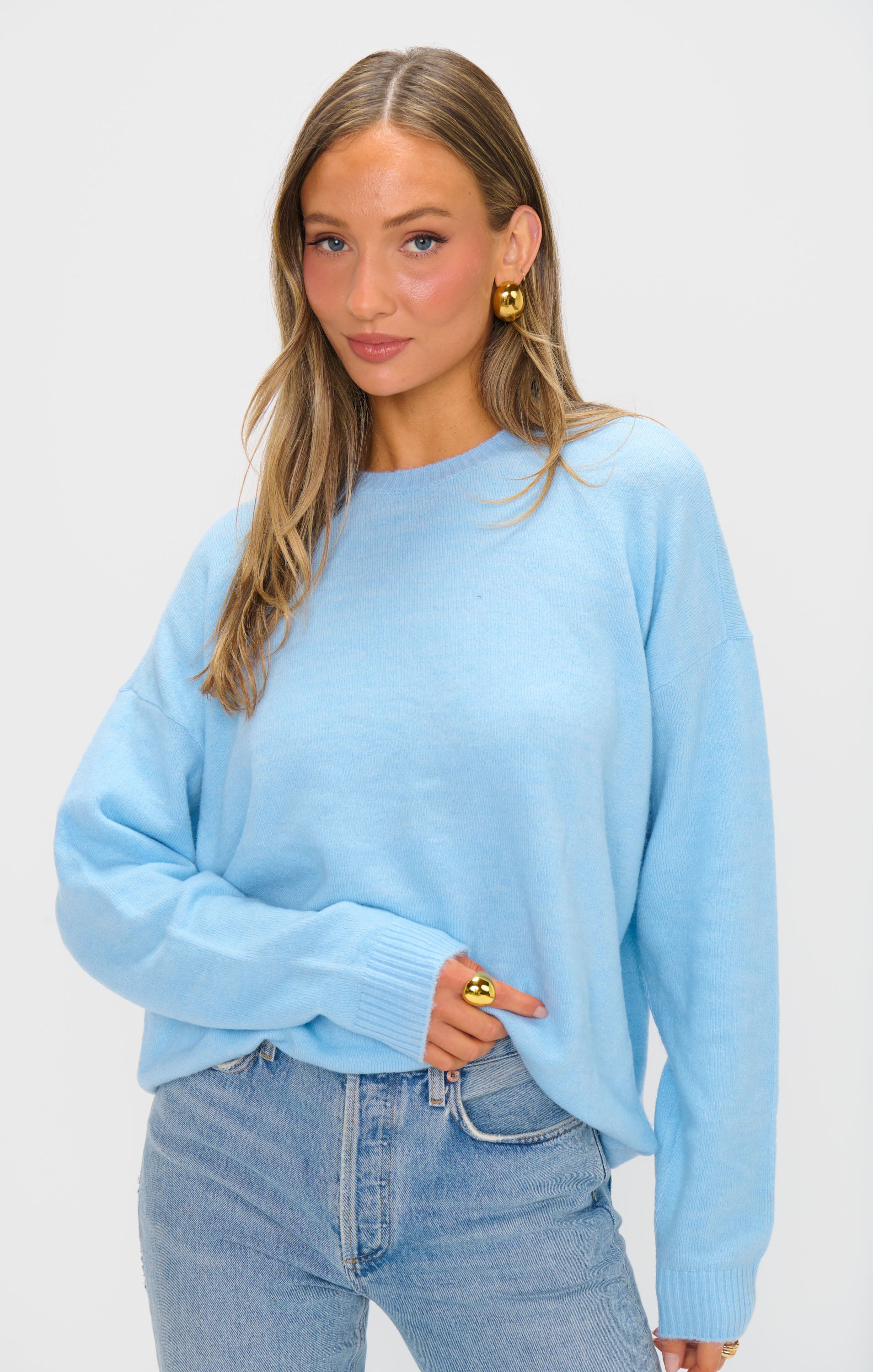 Blue Knit Sweater for Layering | Feel Good Sweater