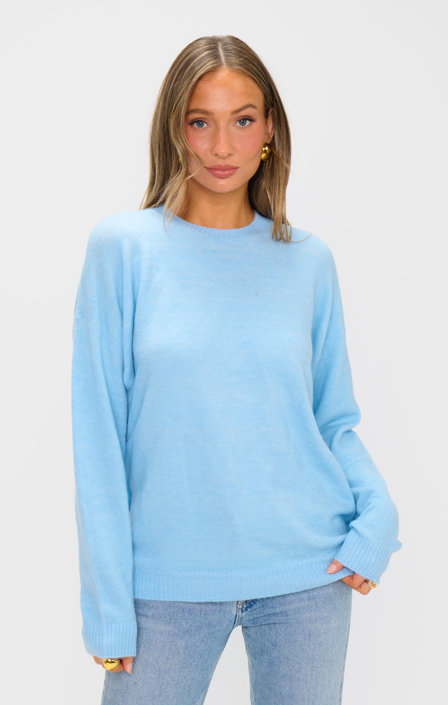 Blue Knit Sweater for Layering | Feel Good Sweater