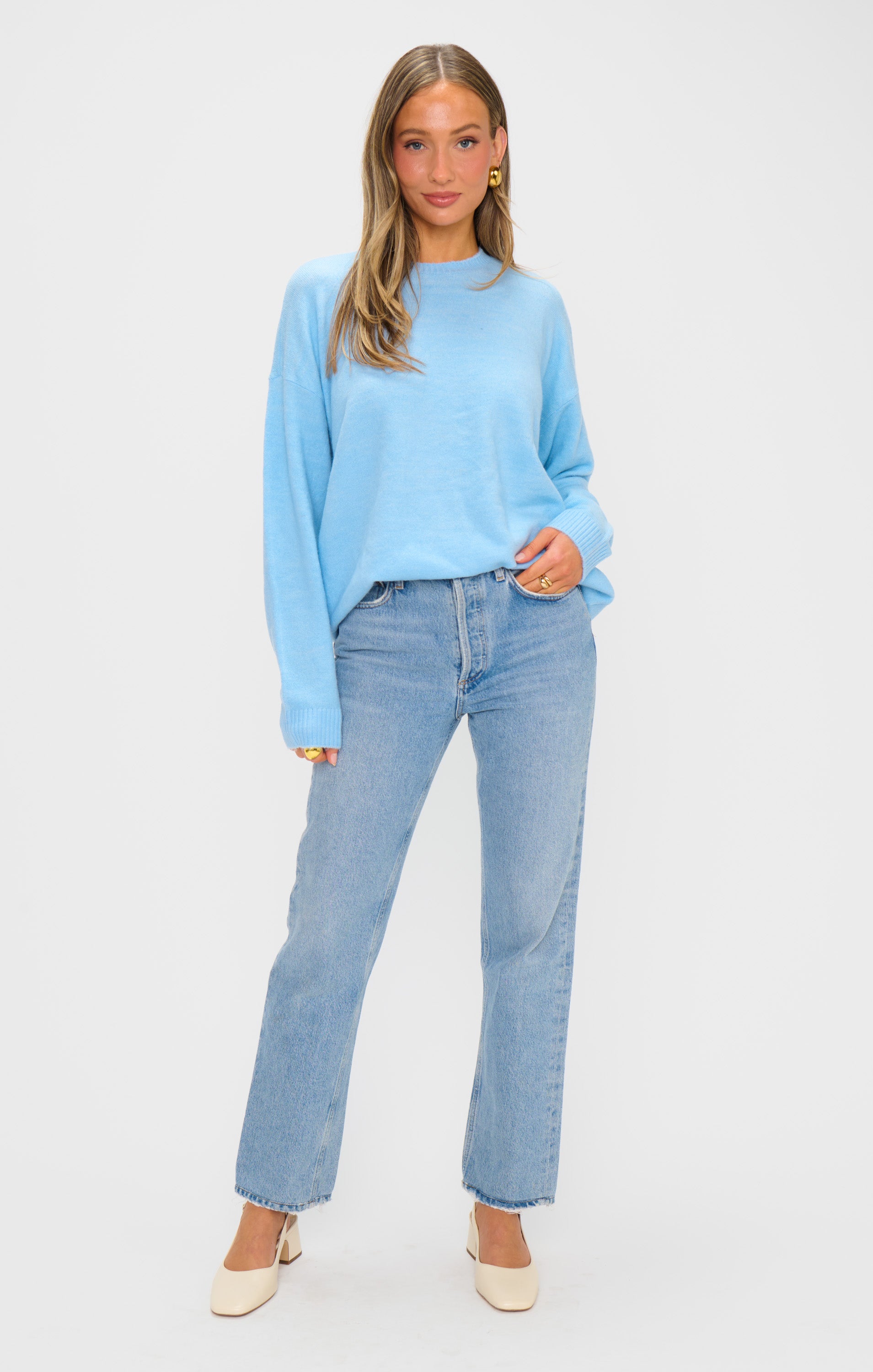 Blue Knit Sweater for Layering | Feel Good Sweater