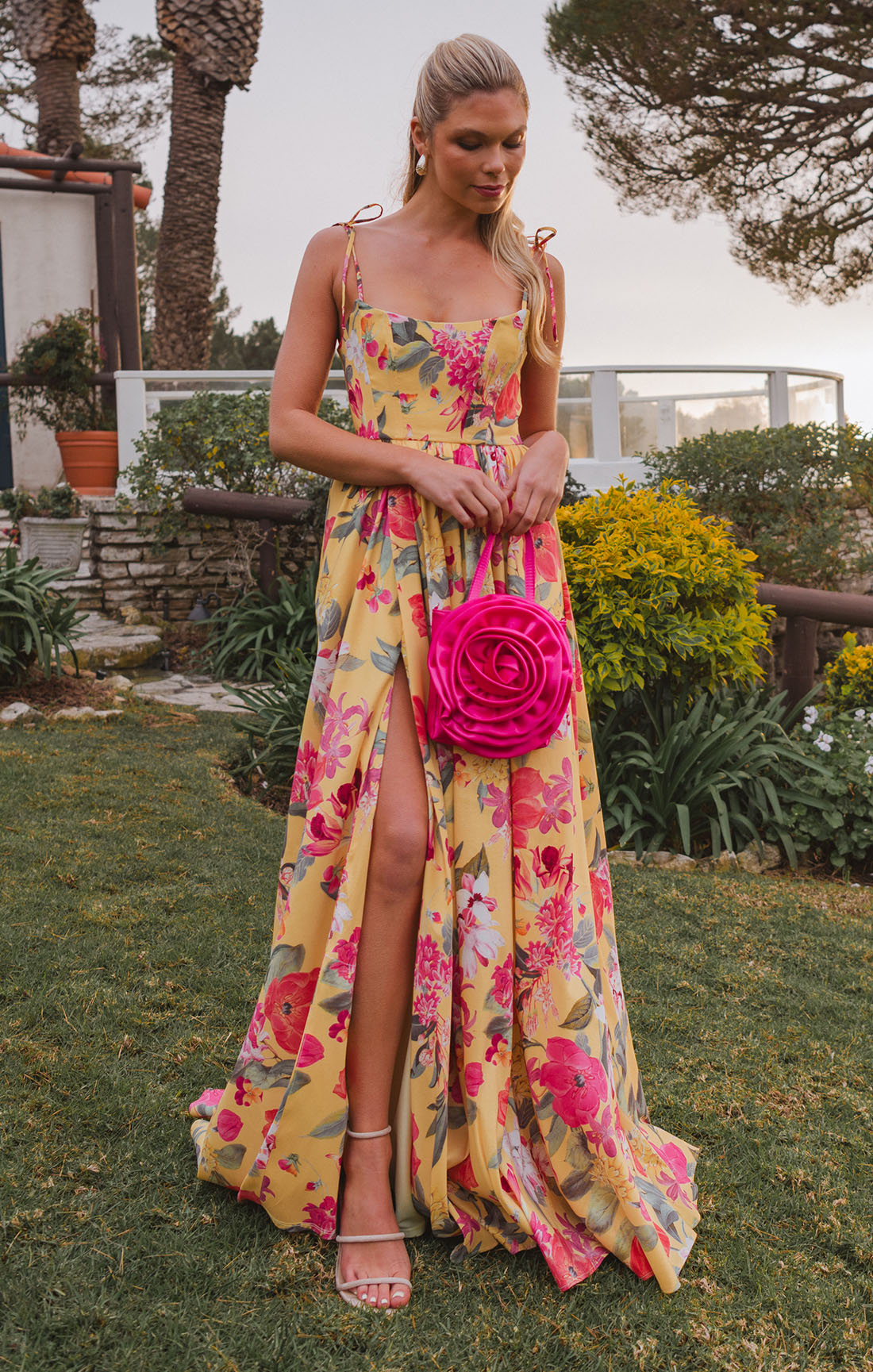 Floral Maxi Dress with Corset Bodice & Side Slit | Juliet