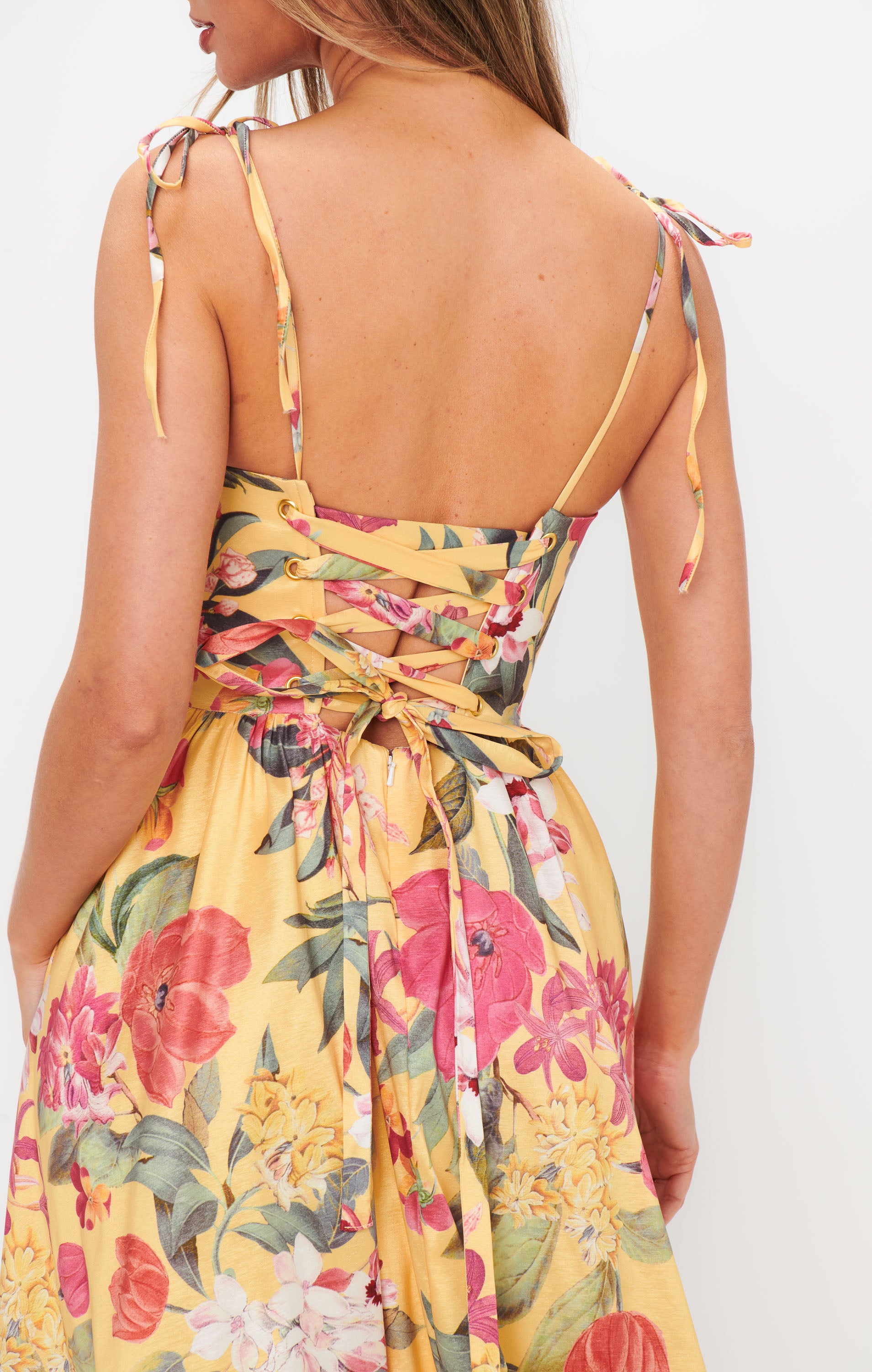 Floral Maxi Dress with Corset Bodice & Side Slit | Juliet