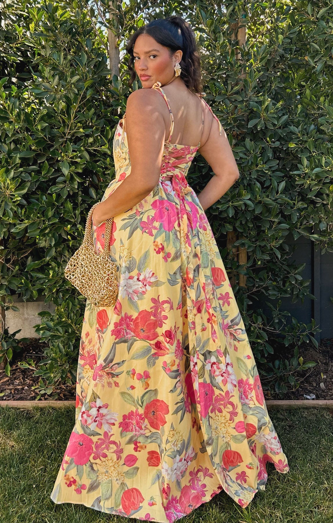 Floral Maxi Dress with Corset Bodice & Side Slit | Juliet