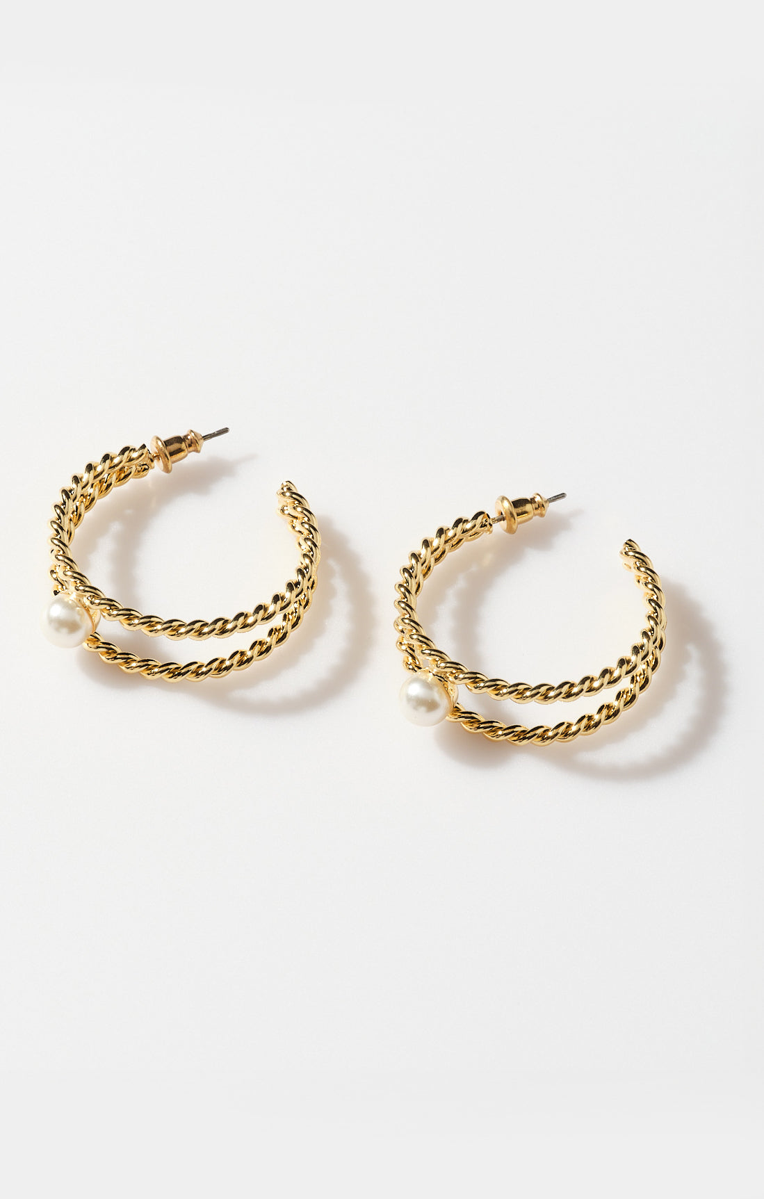 Gold Pearl Double Hoop Earrings for Women | Faithy Jewels Diana