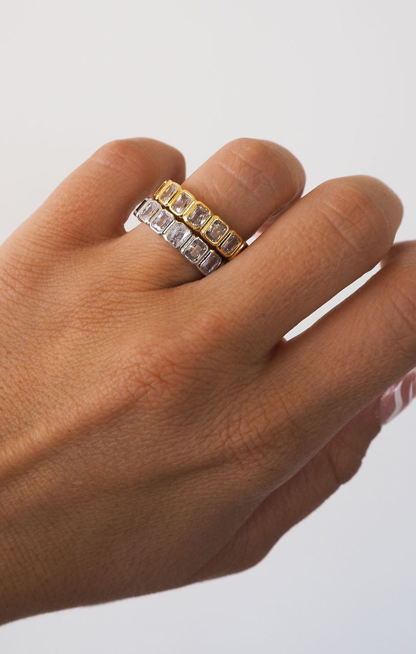 14K Gold Plated Emerald Ballier Ring for Stacking | Luv AJ