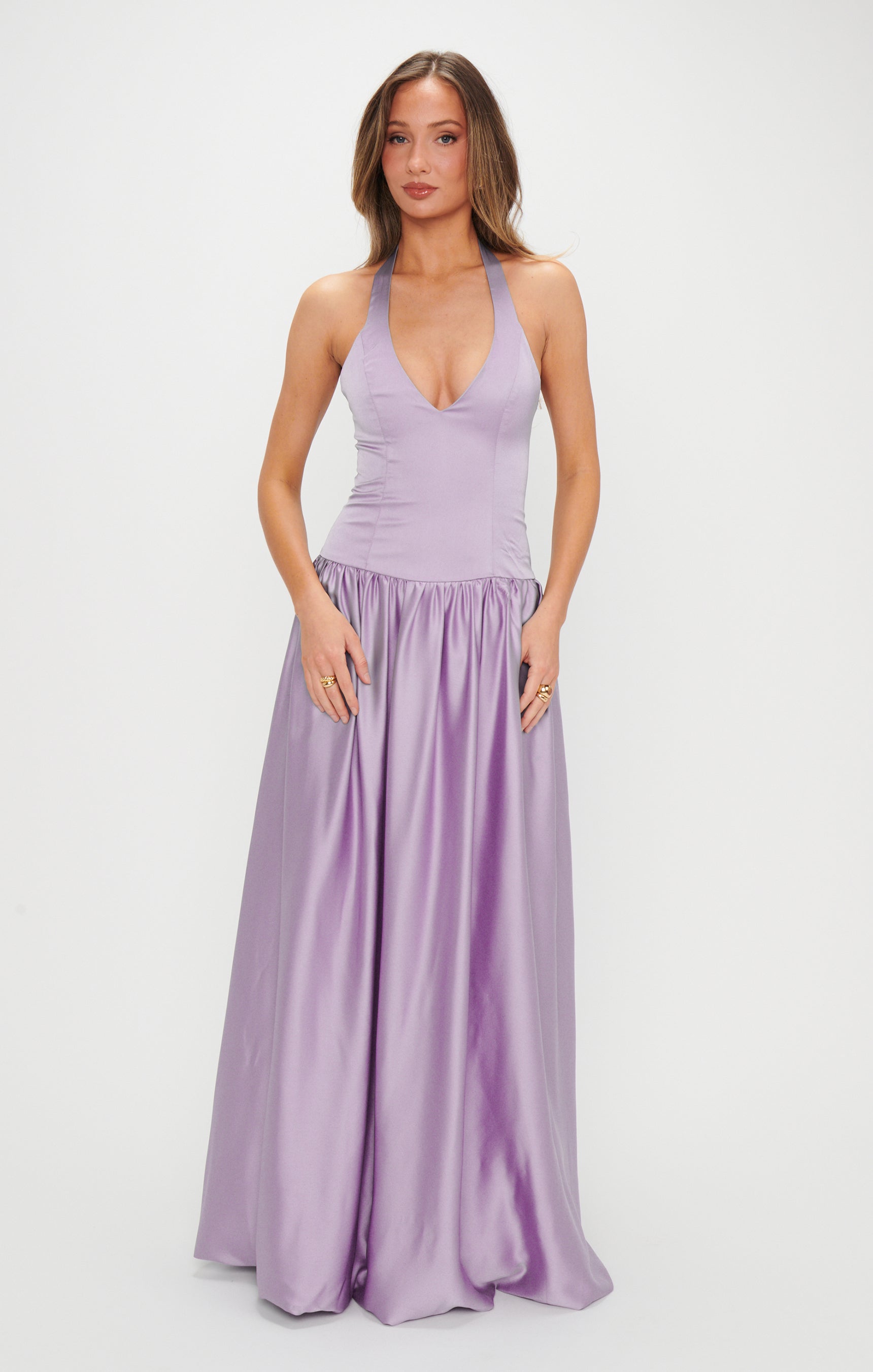Elegant Halter Maxi Dress for Bridesmaids & Formal Events | Eliza Lavender