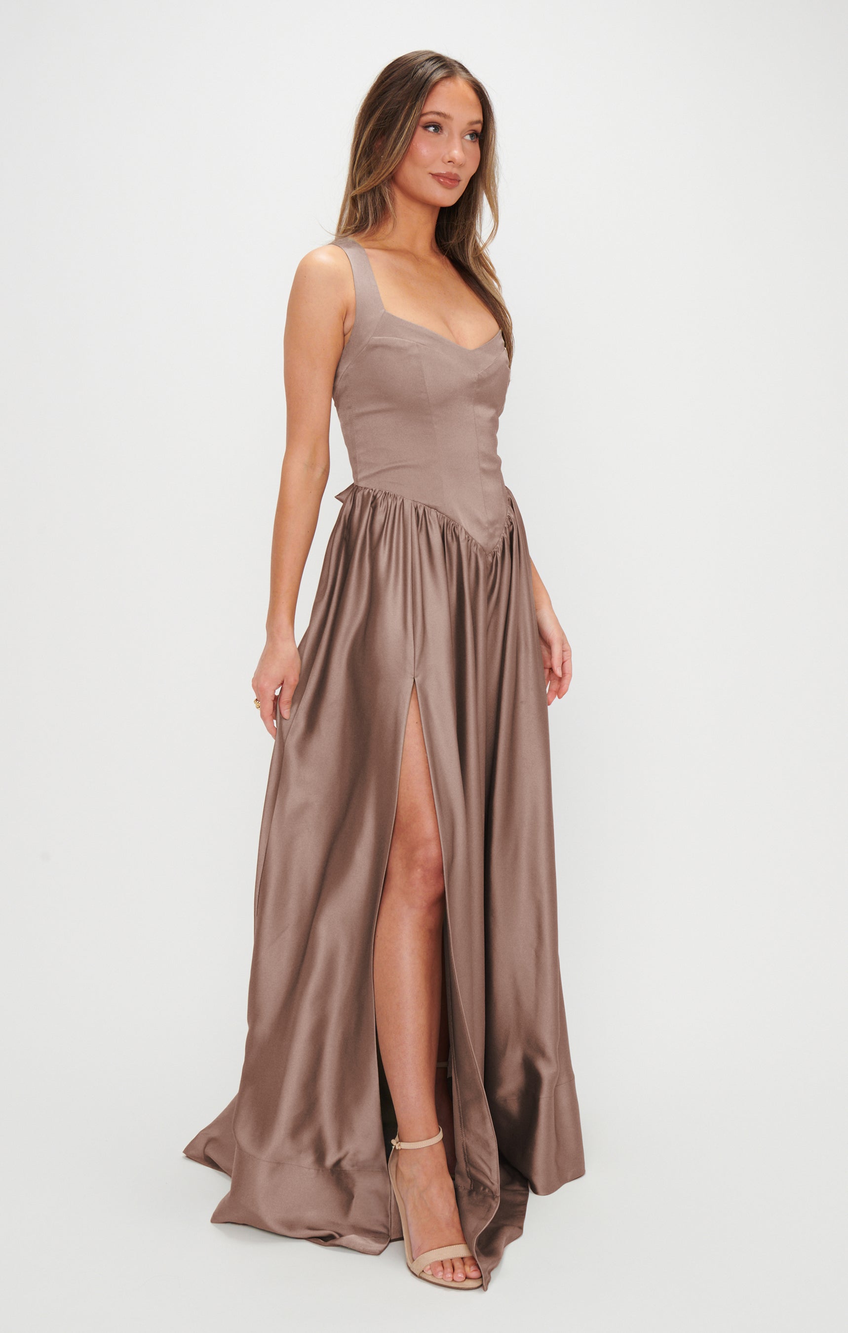 Elegant Maxi Dress with Sweetheart Neckline & Leg Slit | Abigail