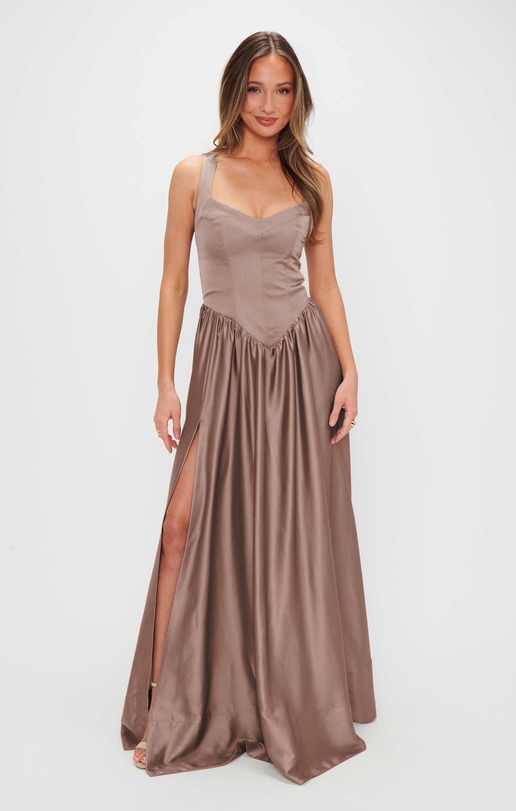 Elegant Maxi Dress with Sweetheart Neckline & Leg Slit | Abigail