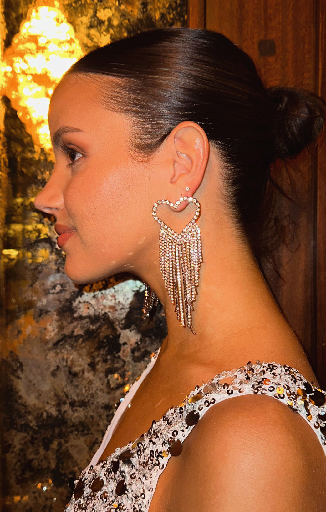 Elegant Crystal Chandelier Earrings in Silver | Petit Moments Glamour