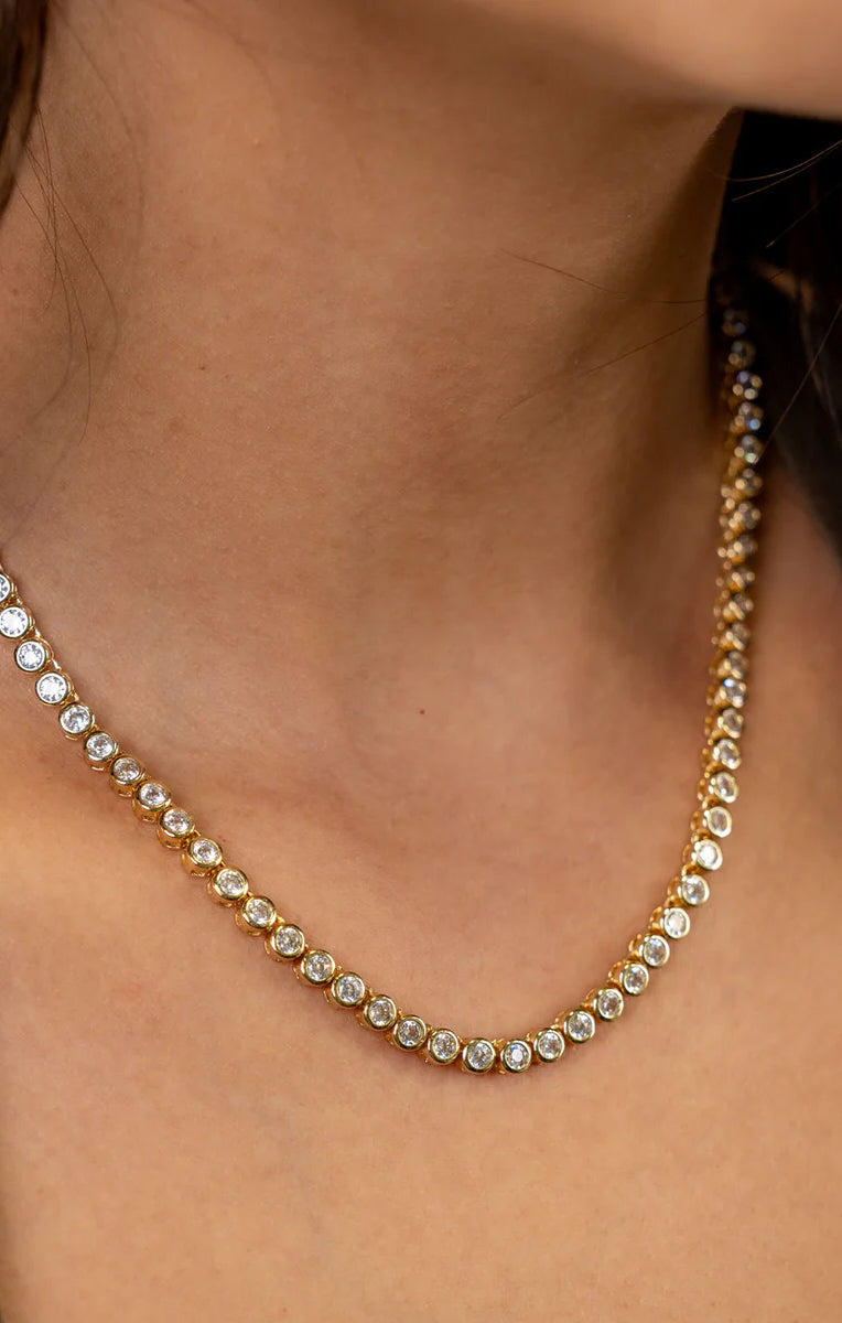 Gold Tennis Necklace with Round CZ Stones | Bracha Mali