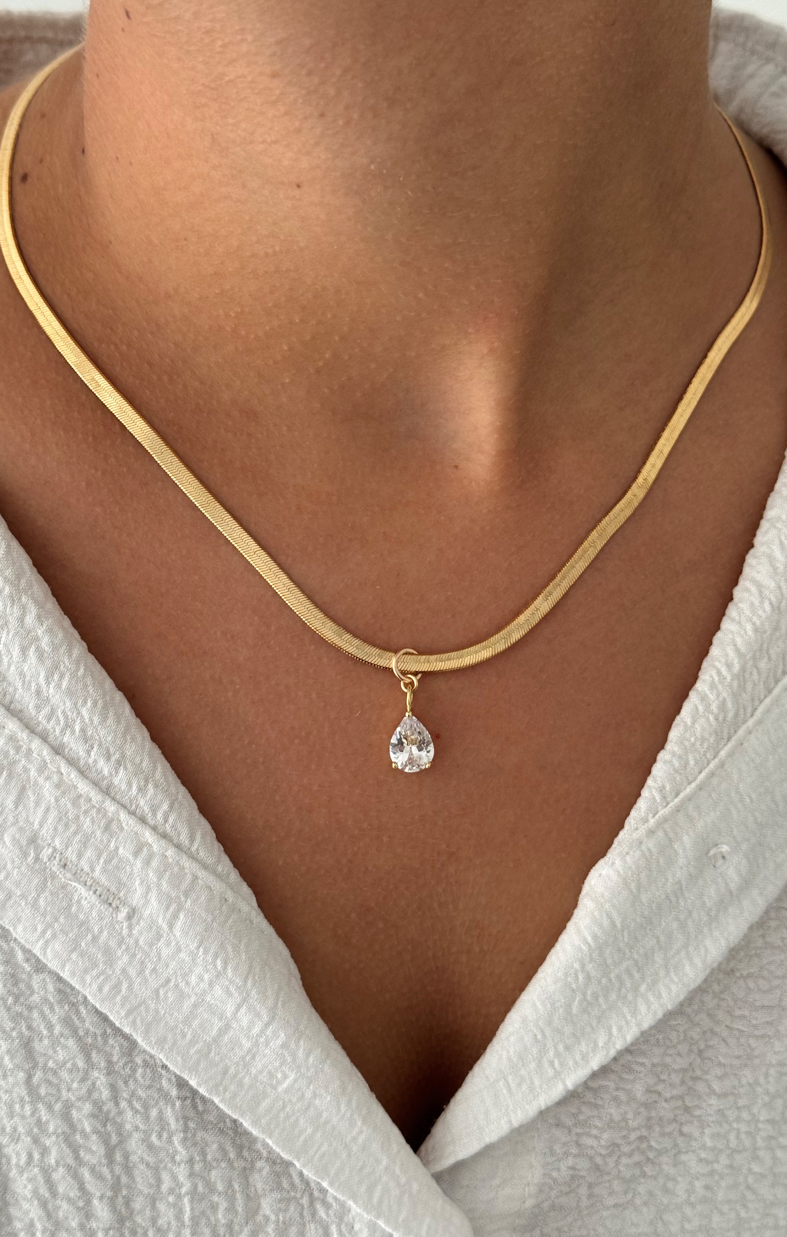 Gold CZ Charm Necklace with Snake Chain | ALV Jewels Patrice