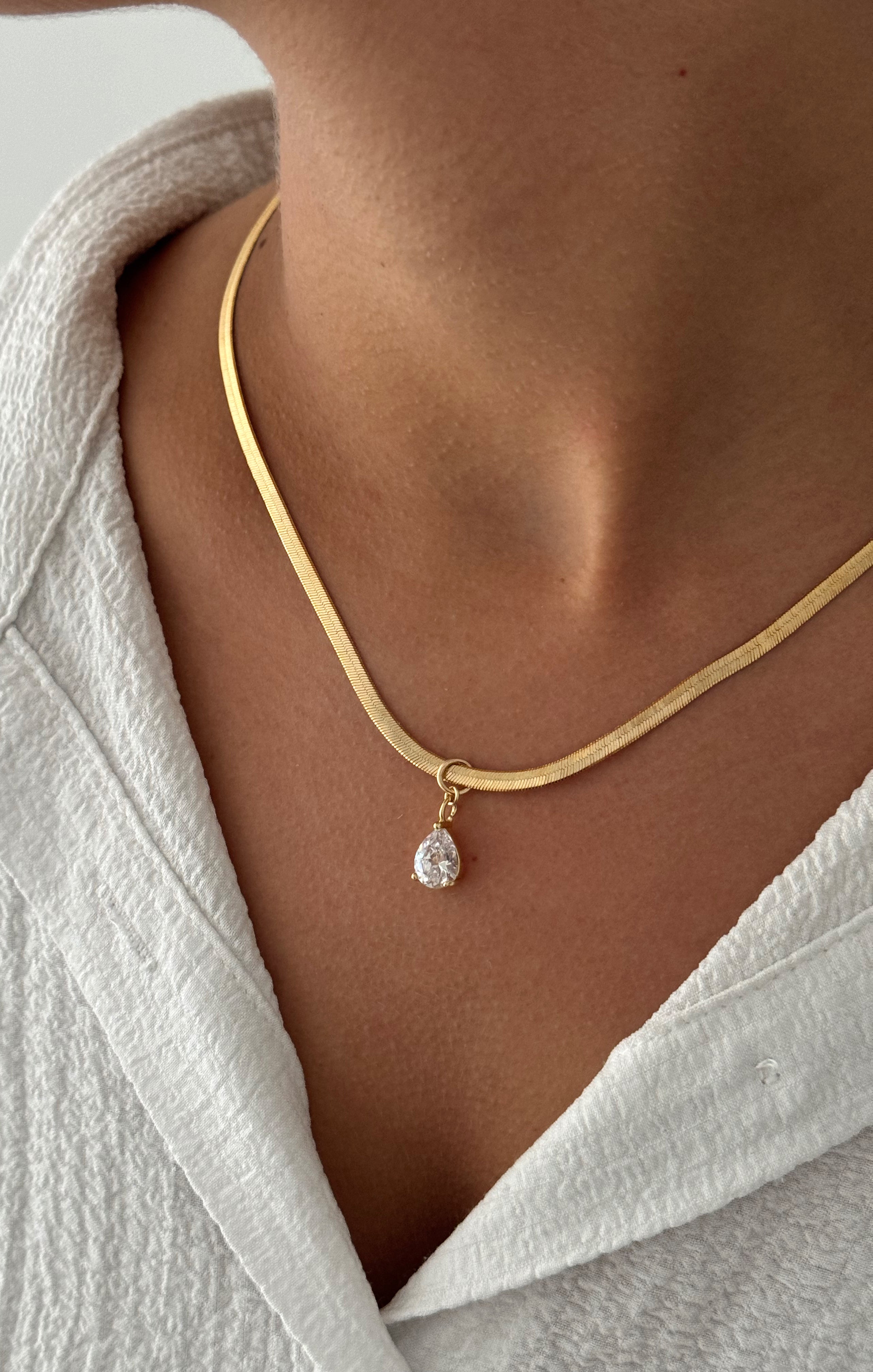 Gold CZ Charm Necklace with Snake Chain | ALV Jewels Patrice