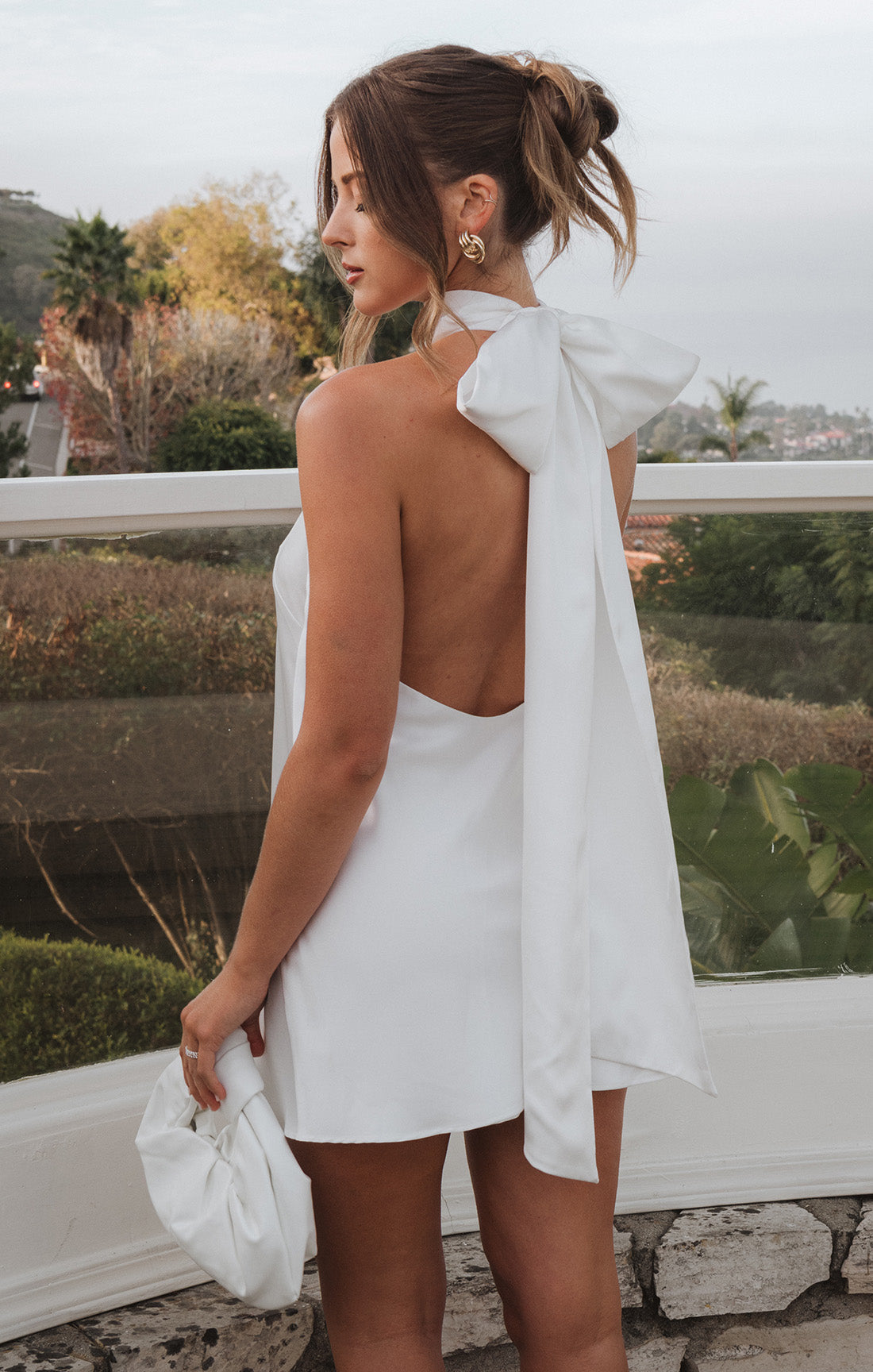 Chic Halter Mini Dress with Open Back | Ivory Luxe Satin
