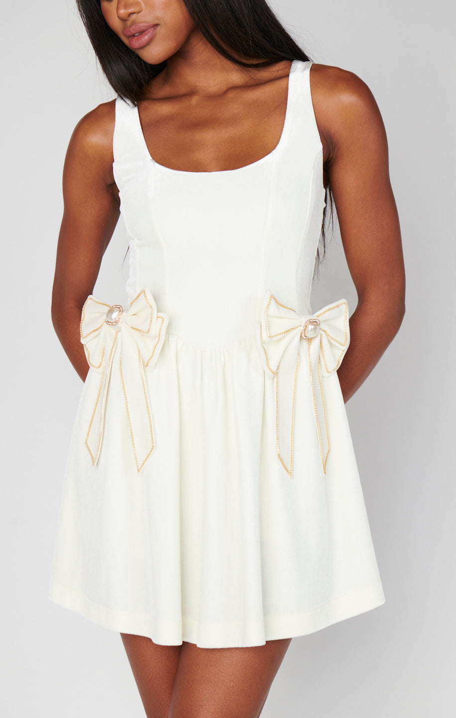 Velvet Mini Skort Dress with Built-in Shorts | Ricci White