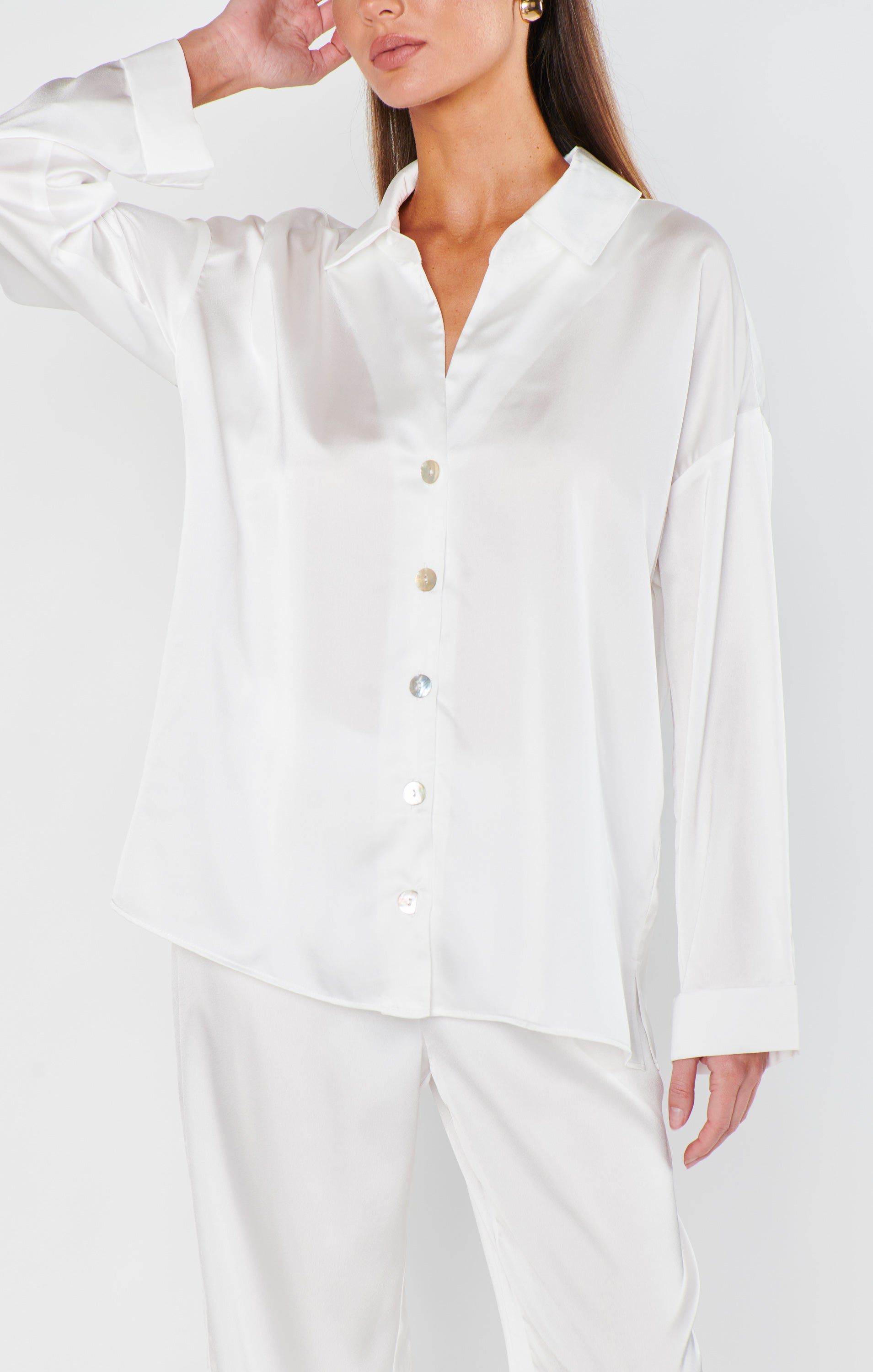 Luxe Satin Button Down Shirt for Bridal Prep | Always and Forever