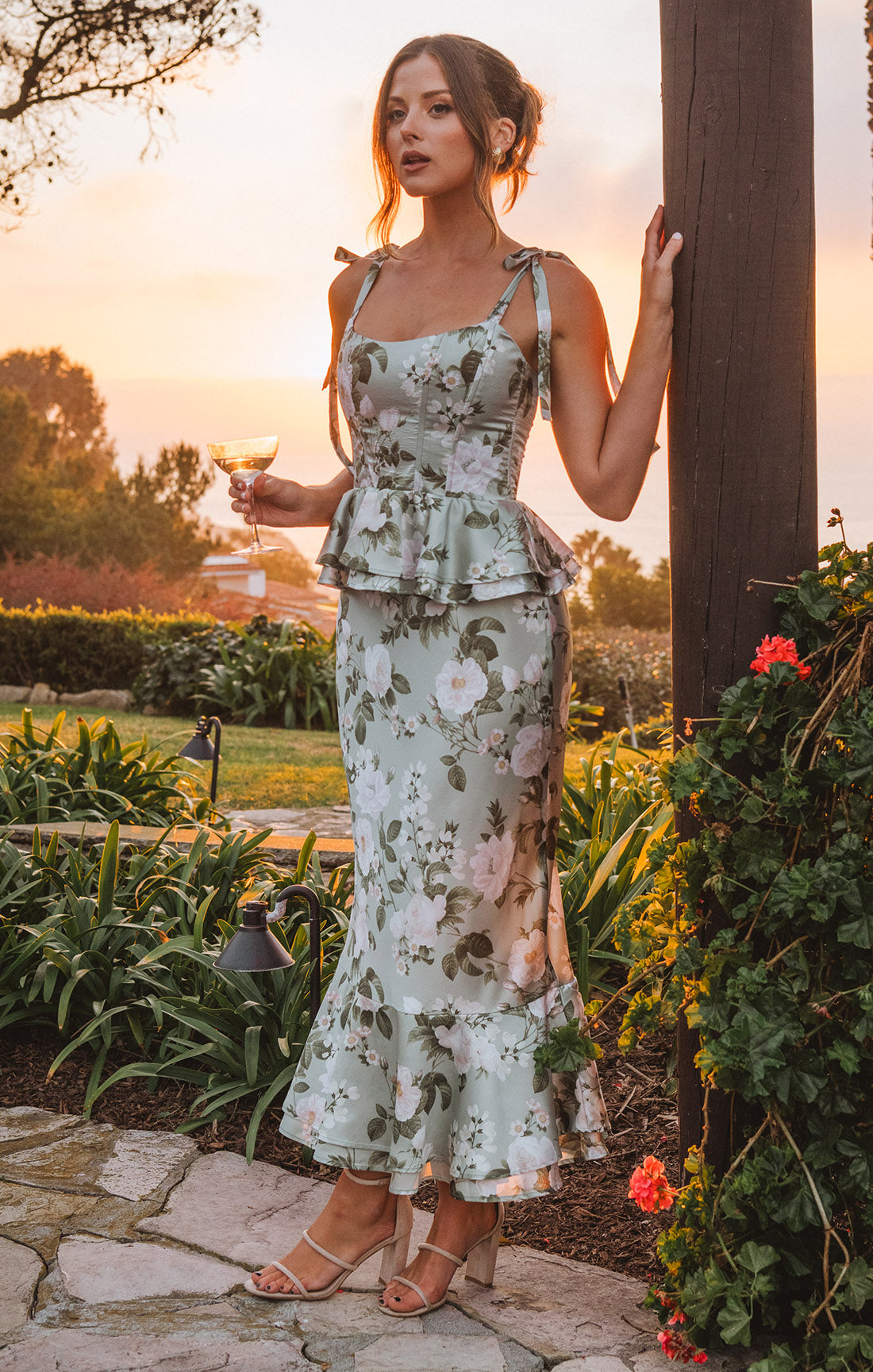 Peplum Dress with Tie Shoulders & Ruffled Hem | Pauline Secret Garden