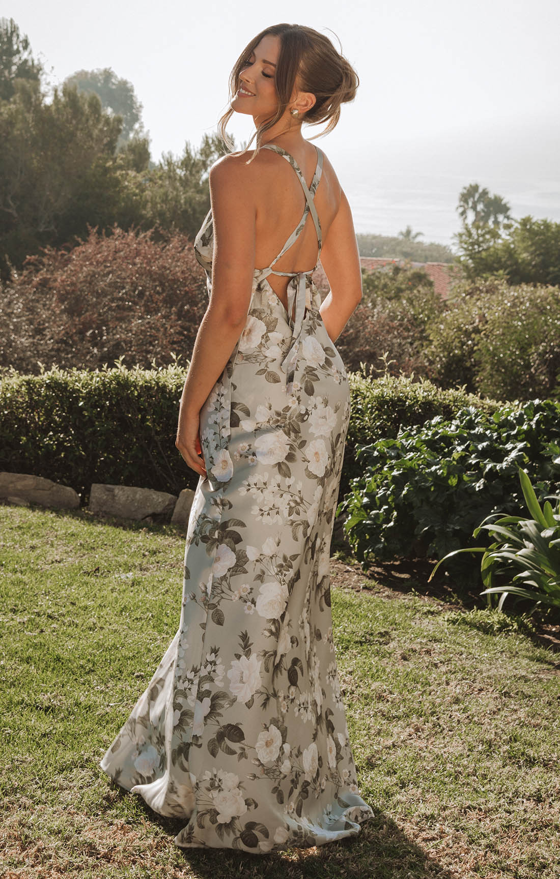 Elegant Open Back Maxi Dress with Criss Cross Ties | Secret Garden