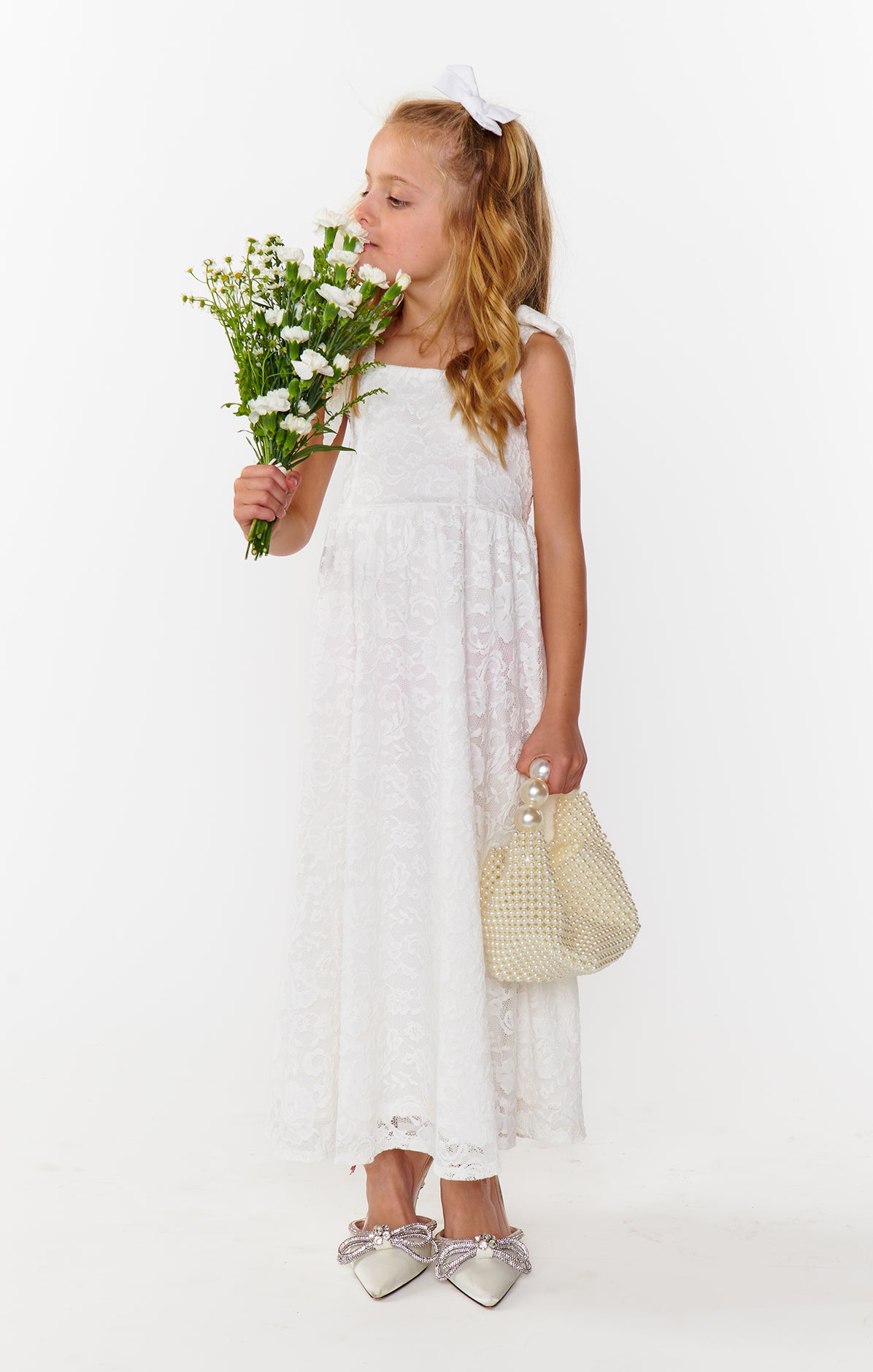 White Lace Flower Girl Dress for Special Occasions | Little Claire Maxi