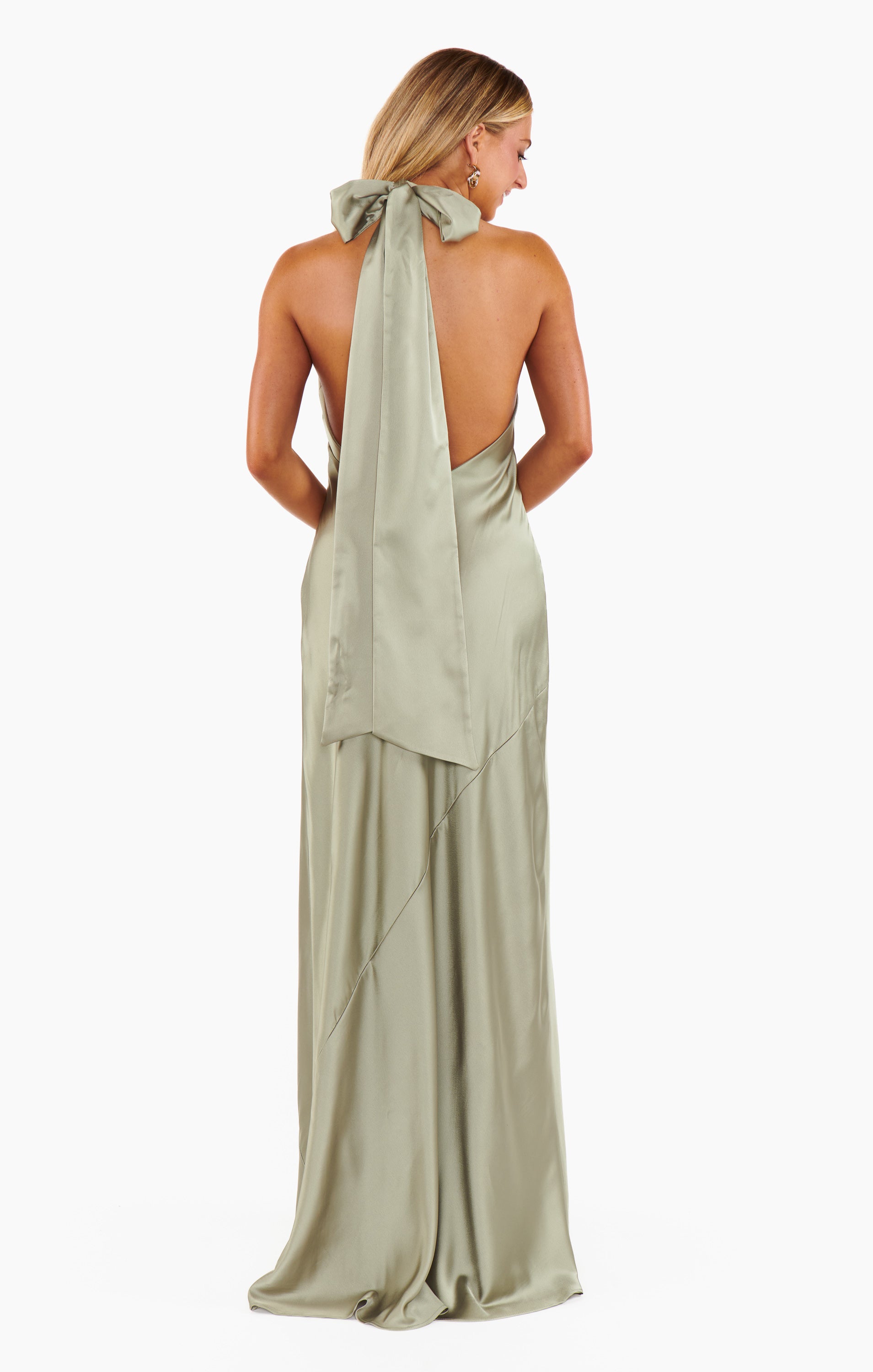 Elegant Halter Neck Maxi Dress for Weddings & Events | Lisa Satin Gown