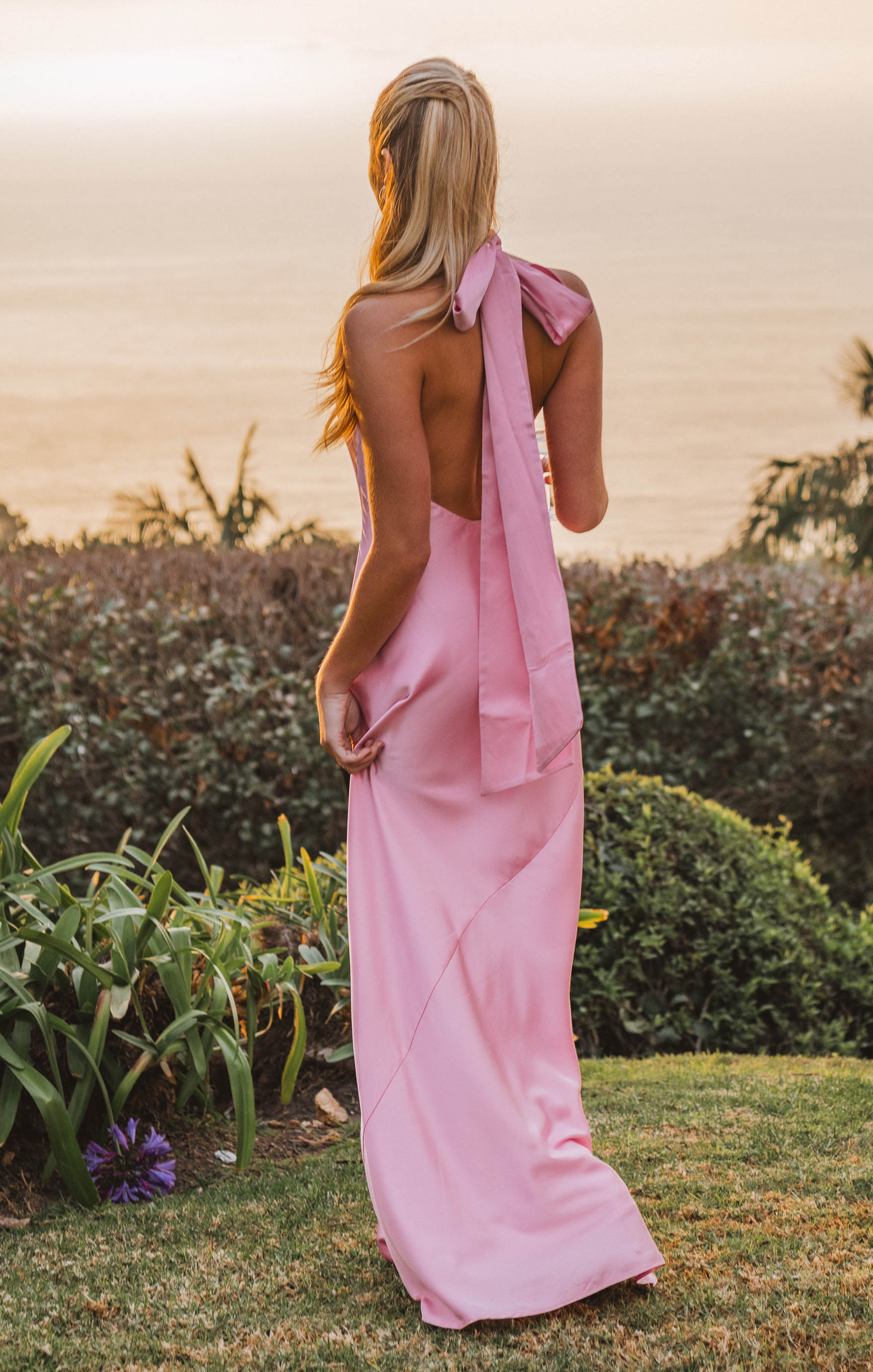 Elegant Halter Neck Maxi Dress with Mermaid Cut | Lisa Luxe Satin