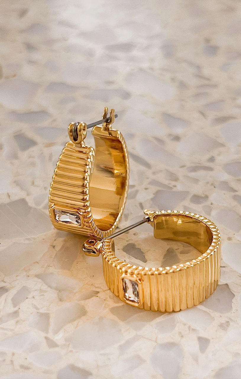 Gold Plated Ridged Hoop Earrings for Everyday Wear | LUV AJ Francois
