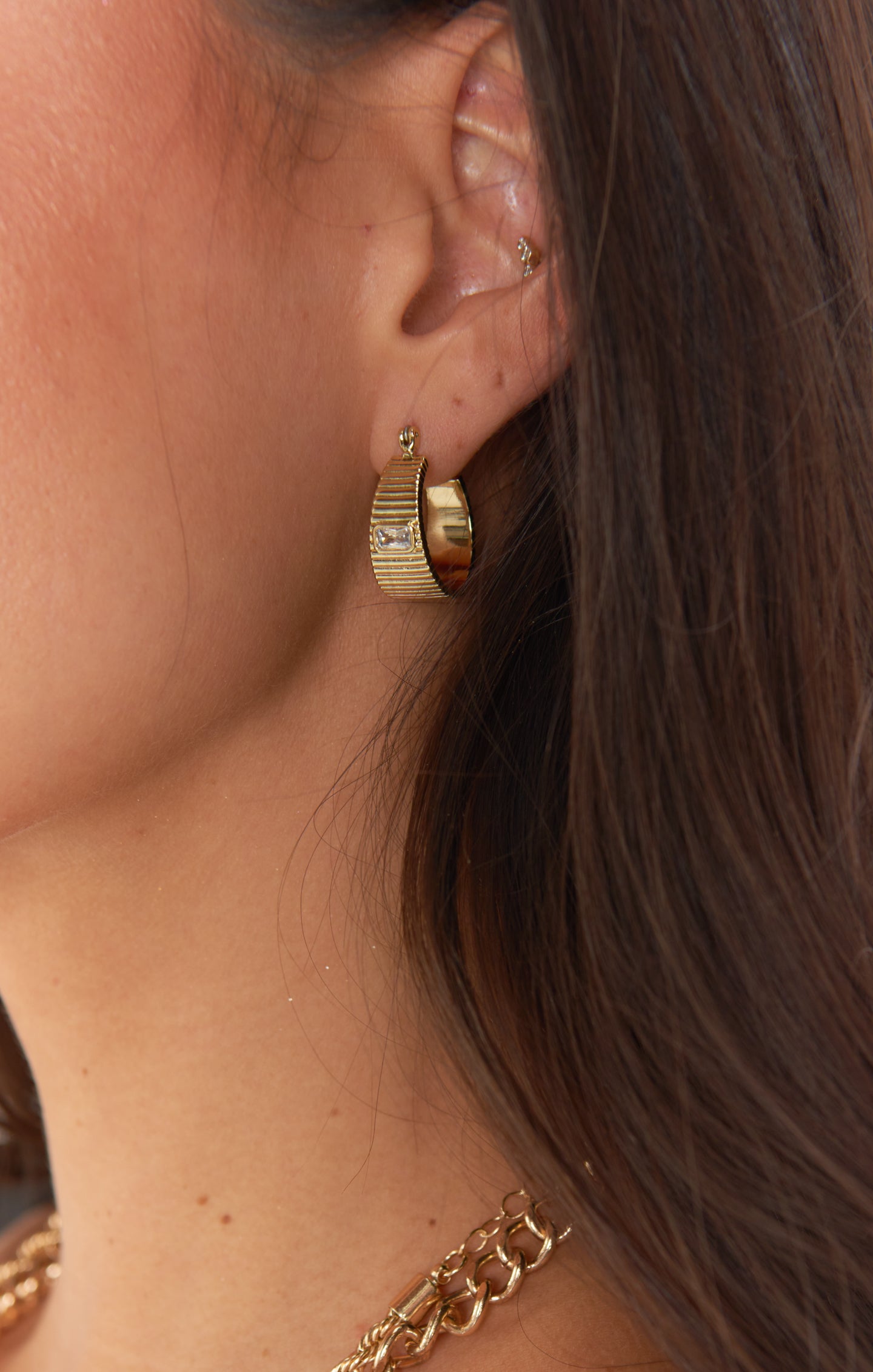 Gold Plated Ridged Hoop Earrings for Everyday Wear | LUV AJ Francois