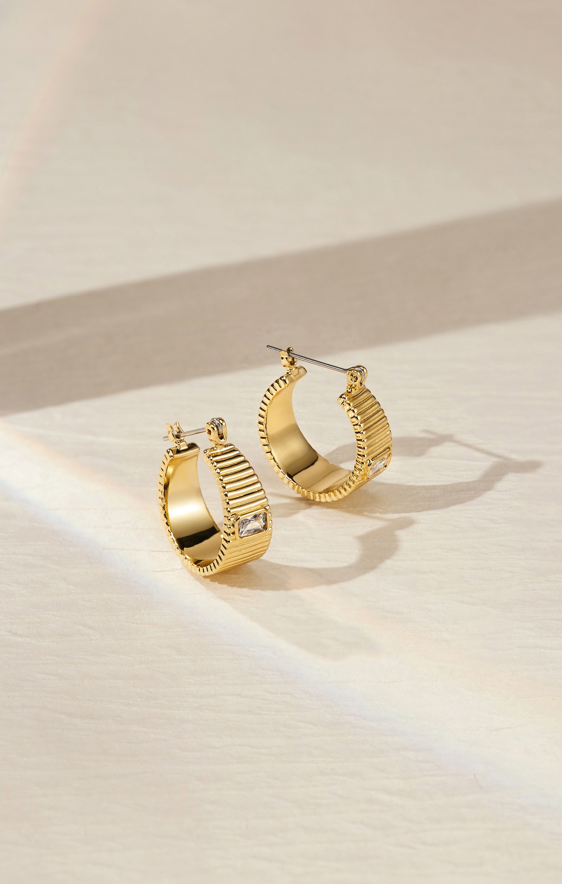 Gold Plated Ridged Hoop Earrings for Everyday Wear | LUV AJ Francois