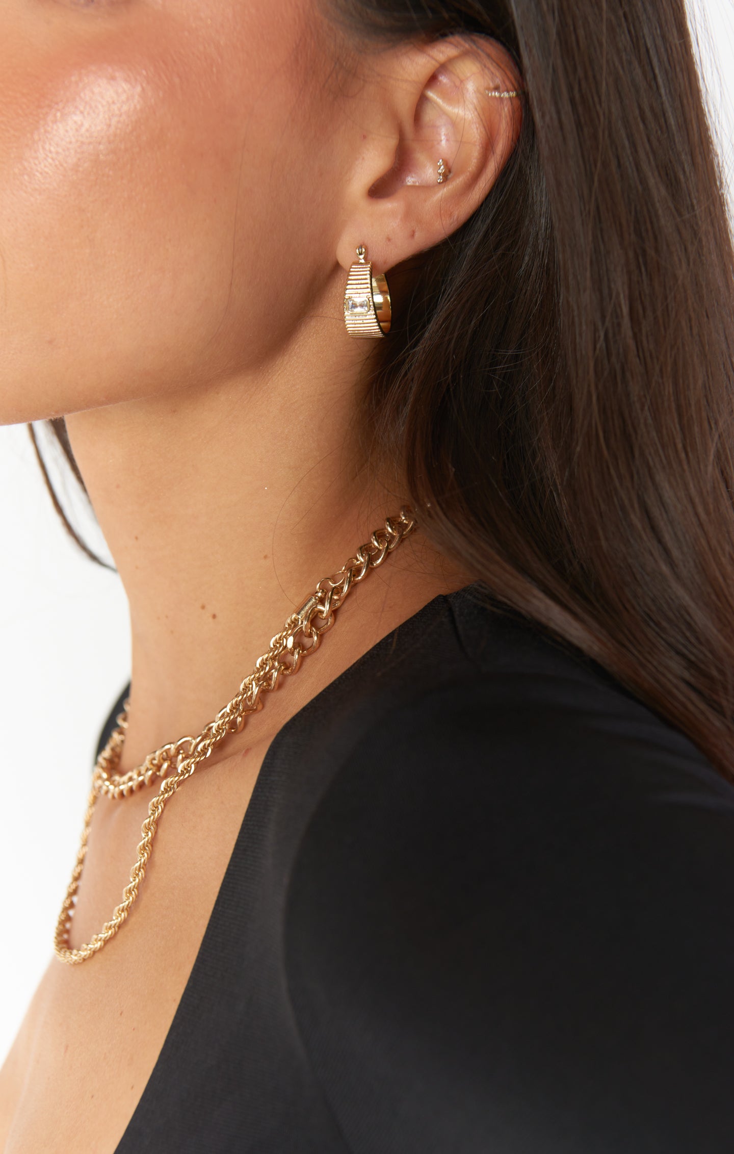 Gold Plated Ridged Hoop Earrings for Everyday Wear | LUV AJ Francois
