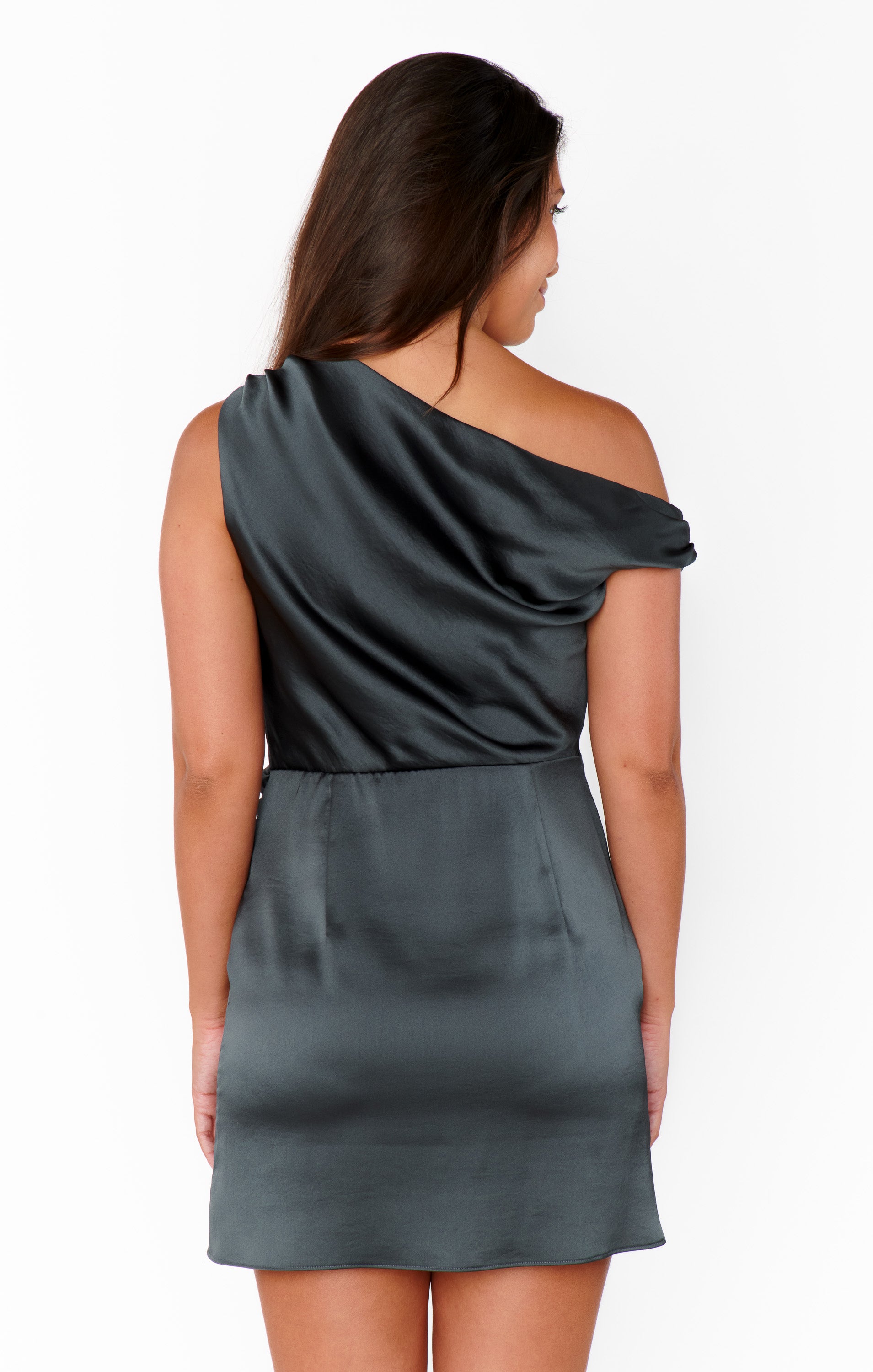Gunmetal Satin Mini Dress with Side Slit | Jodie Dress