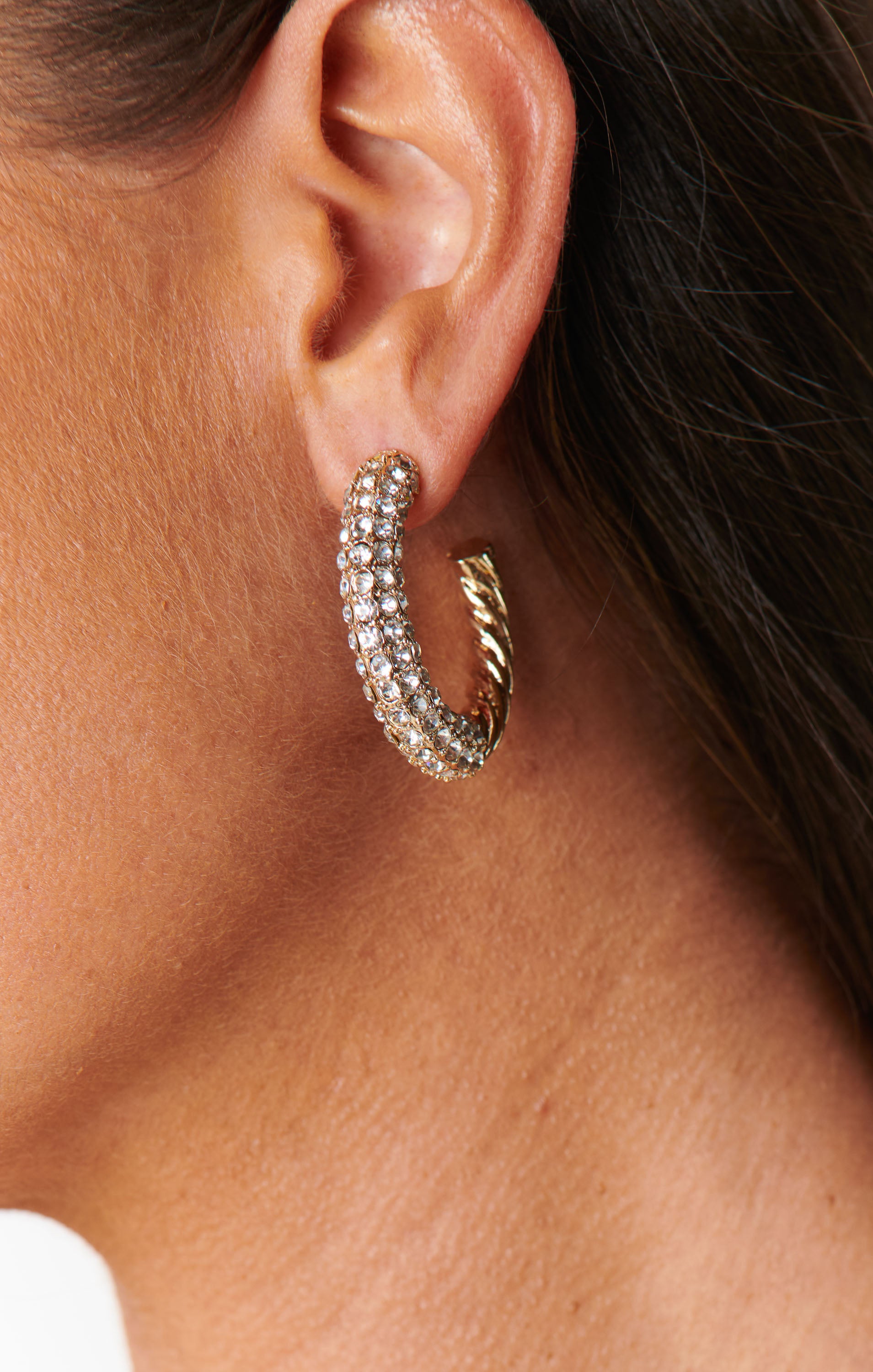 Crystal Dotted Hoop Earrings in Gold | Ettika Twist Design