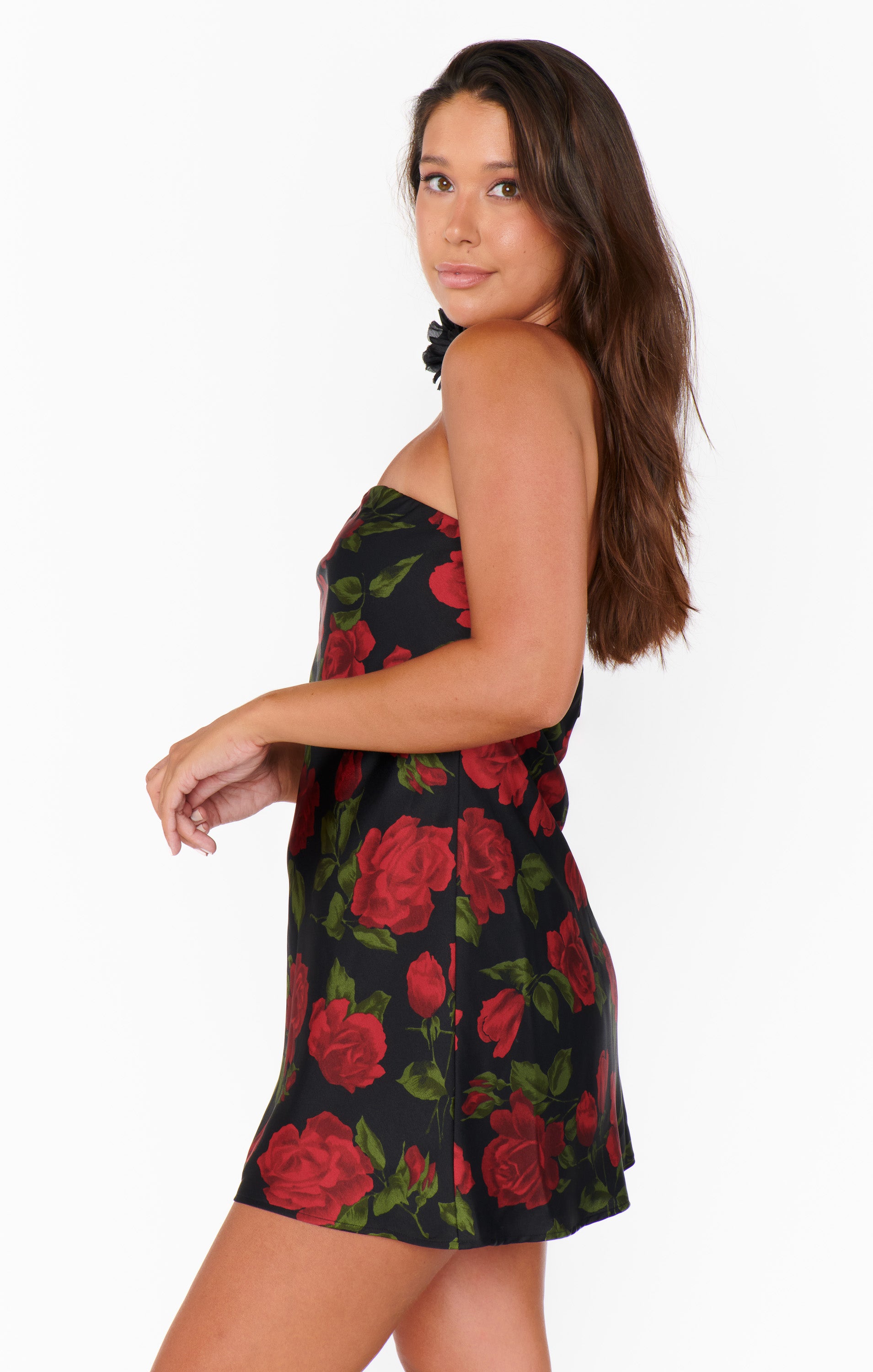 Strapless Satin Mini Dress with Floral Print | Taylor Tube