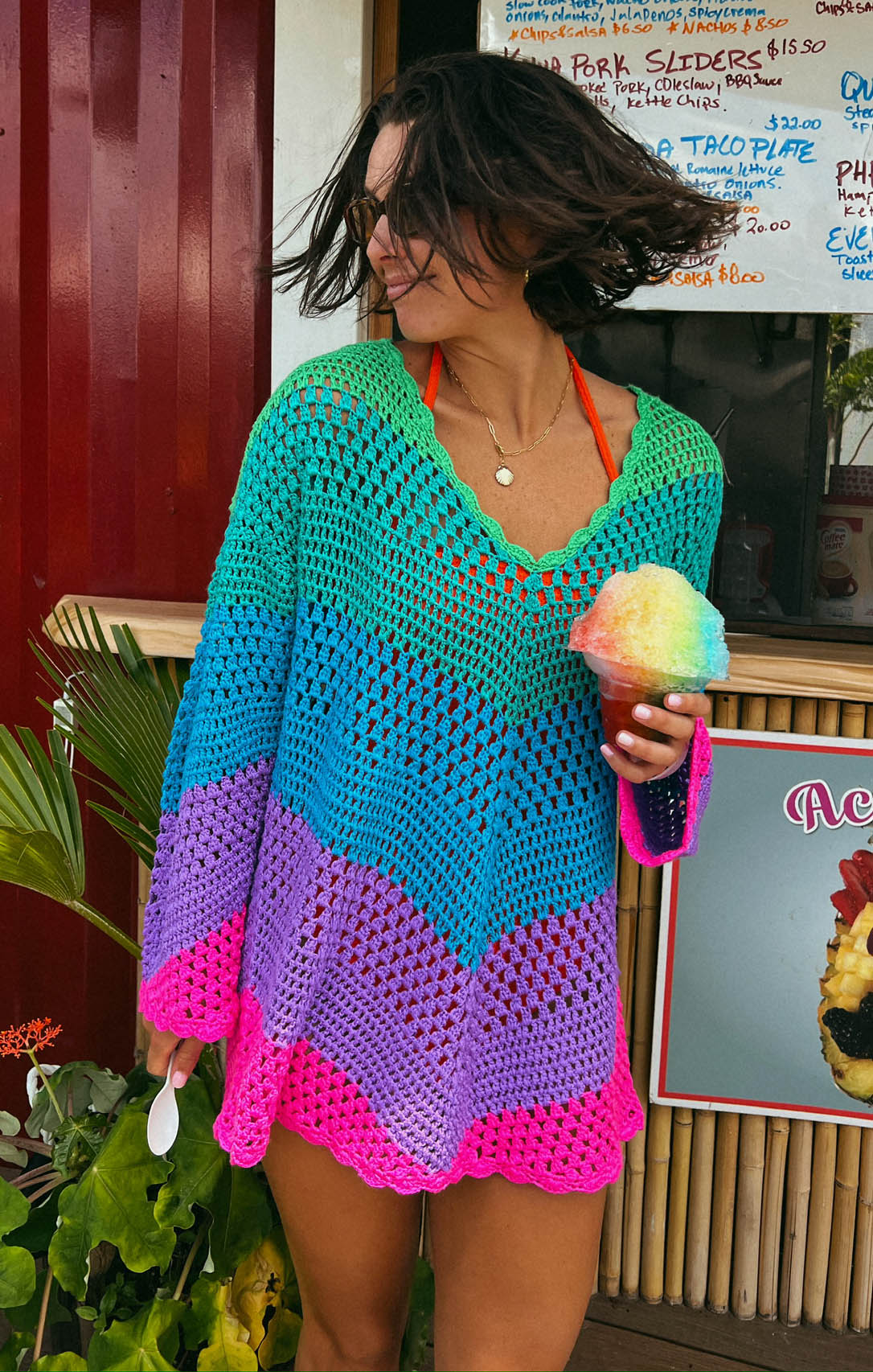V-Neck Crochet Pullover with Chevron Stripe | Paula