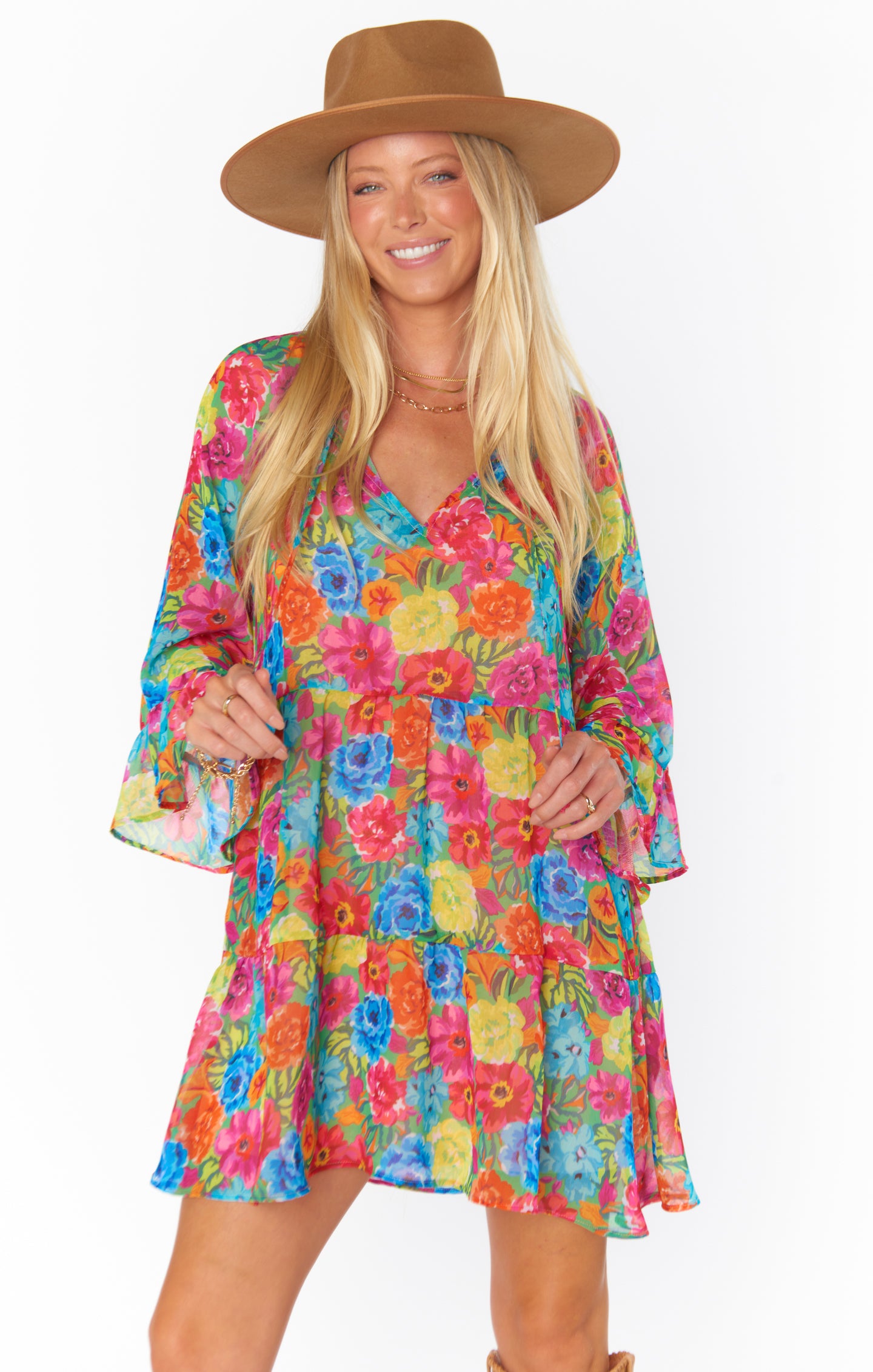 Floral Mini Dress with Tiered Skirt & Tie Front | Viola