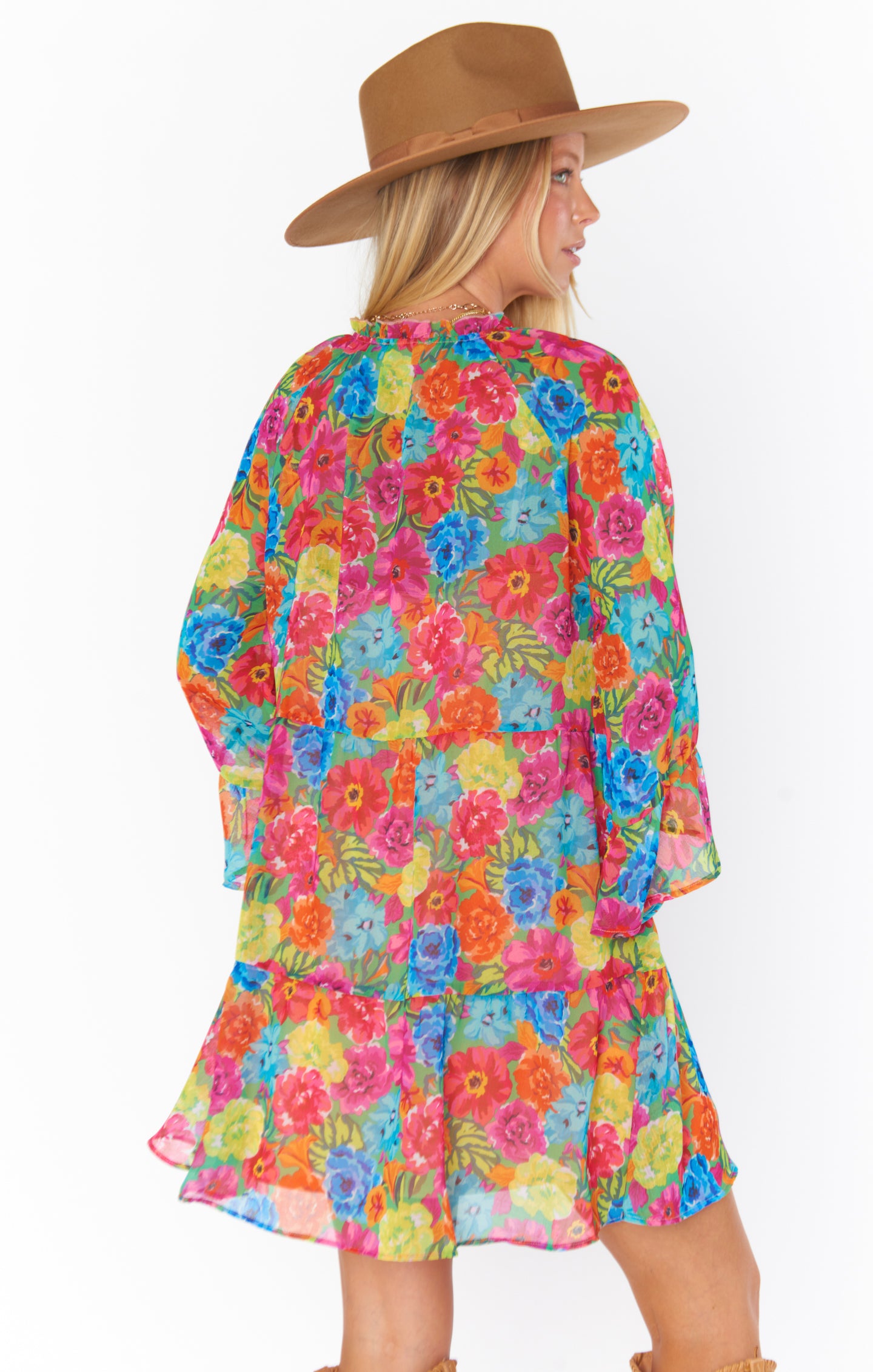 Floral Mini Dress with Tiered Skirt & Tie Front | Viola