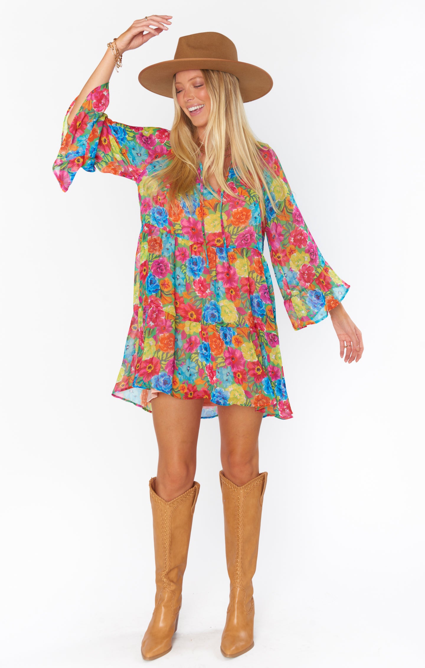 Floral Mini Dress with Tiered Skirt & Tie Front | Viola