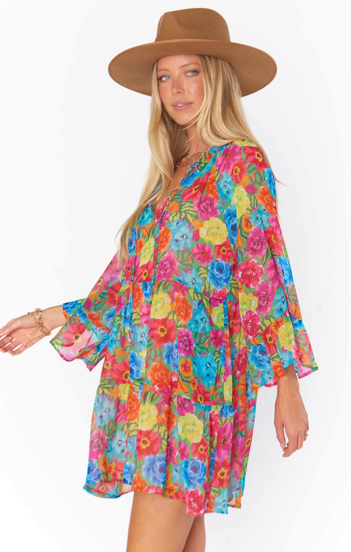 Floral Mini Dress with Tiered Skirt & Tie Front | Viola