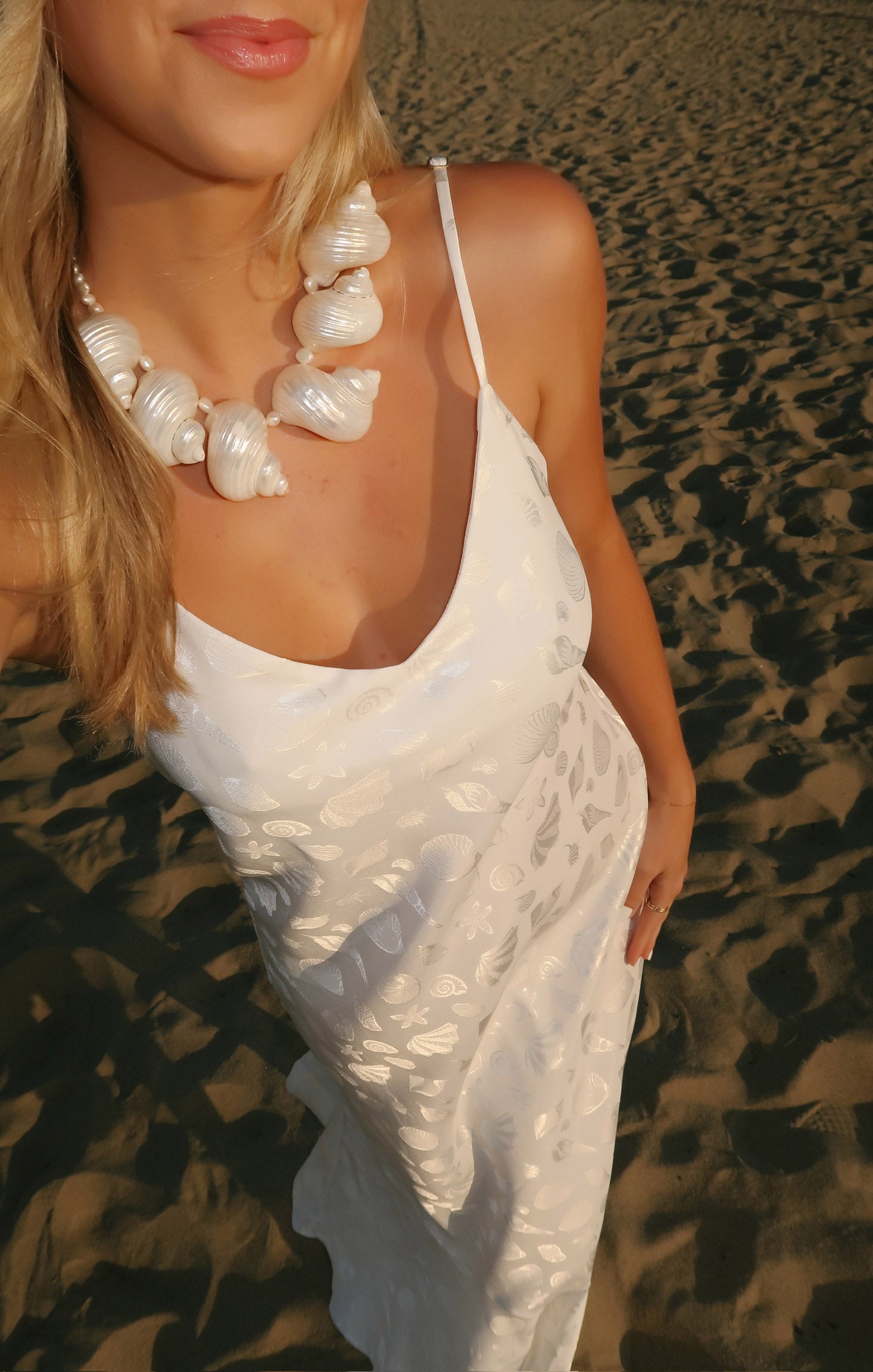 White Satin Slip Dress with V-Neck & Adjustable Straps | Uptown