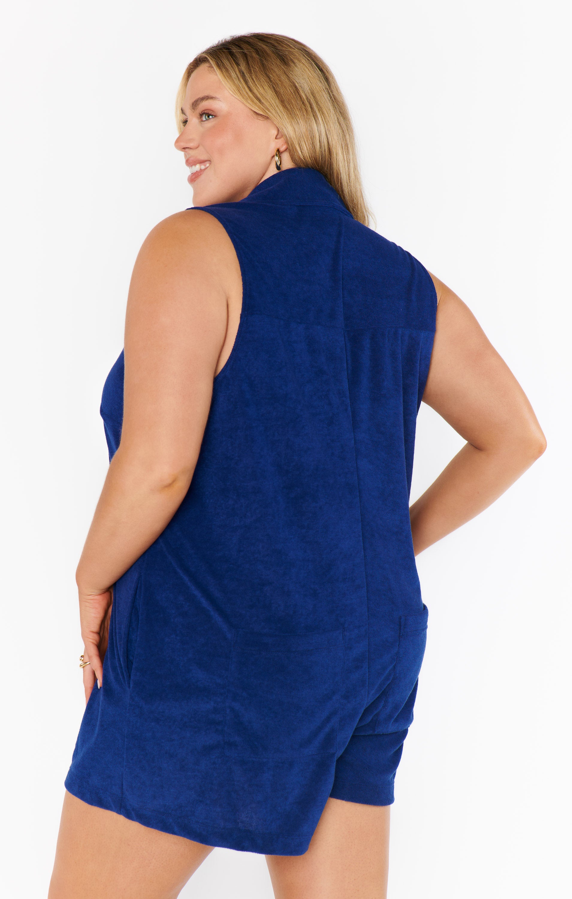 Zip-Front Terry Romper for Swim Coverup & Lounge | Reno Navy Blue