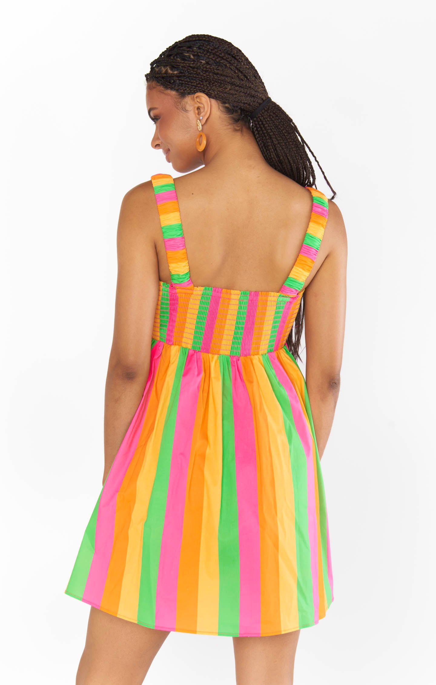 Neon Stripe Poplin Mini Dress with Smocked Straps | Fling