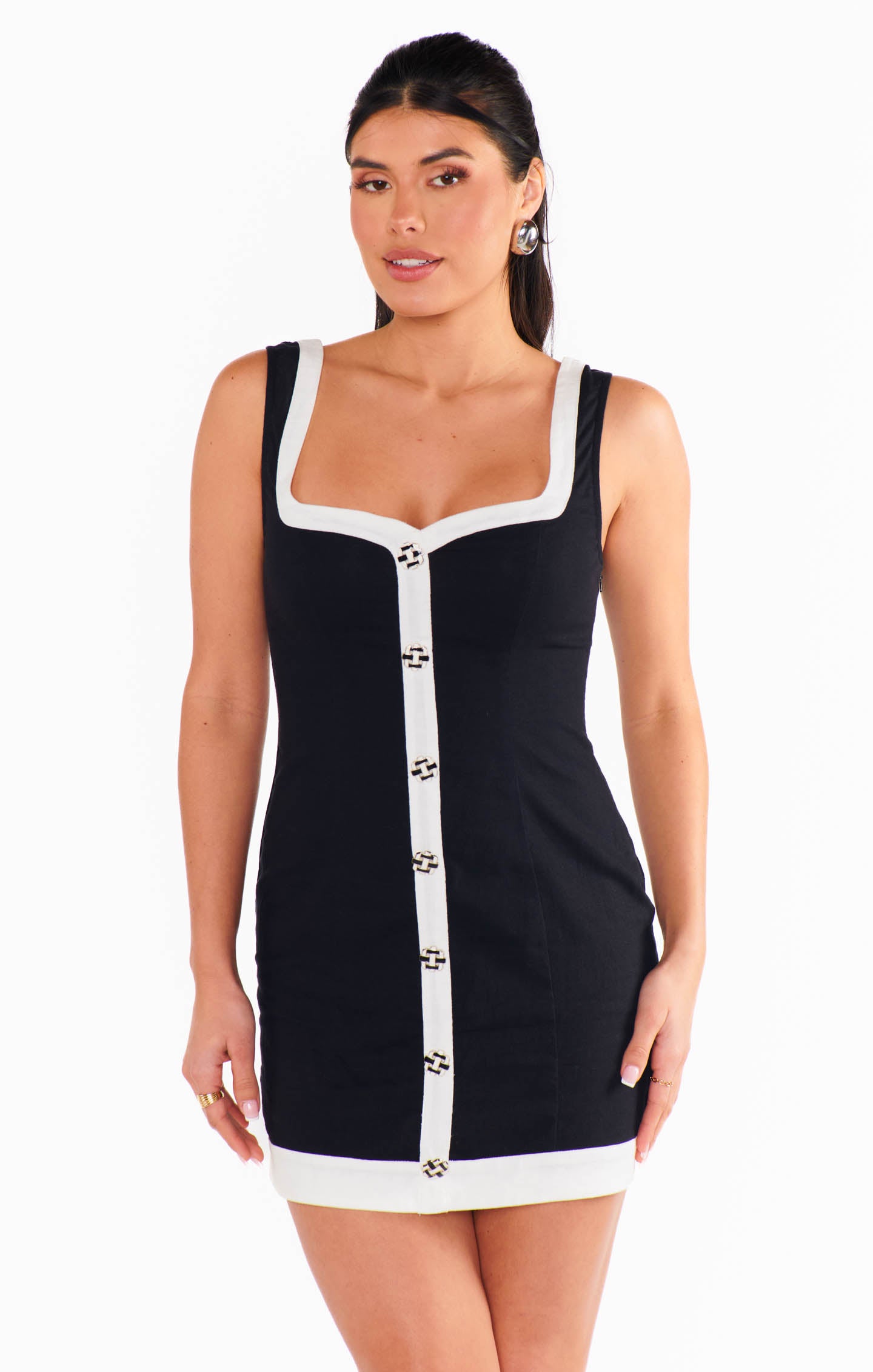 Black and White Linen Coco Dress | Vintage-Inspired Shift Silhouette