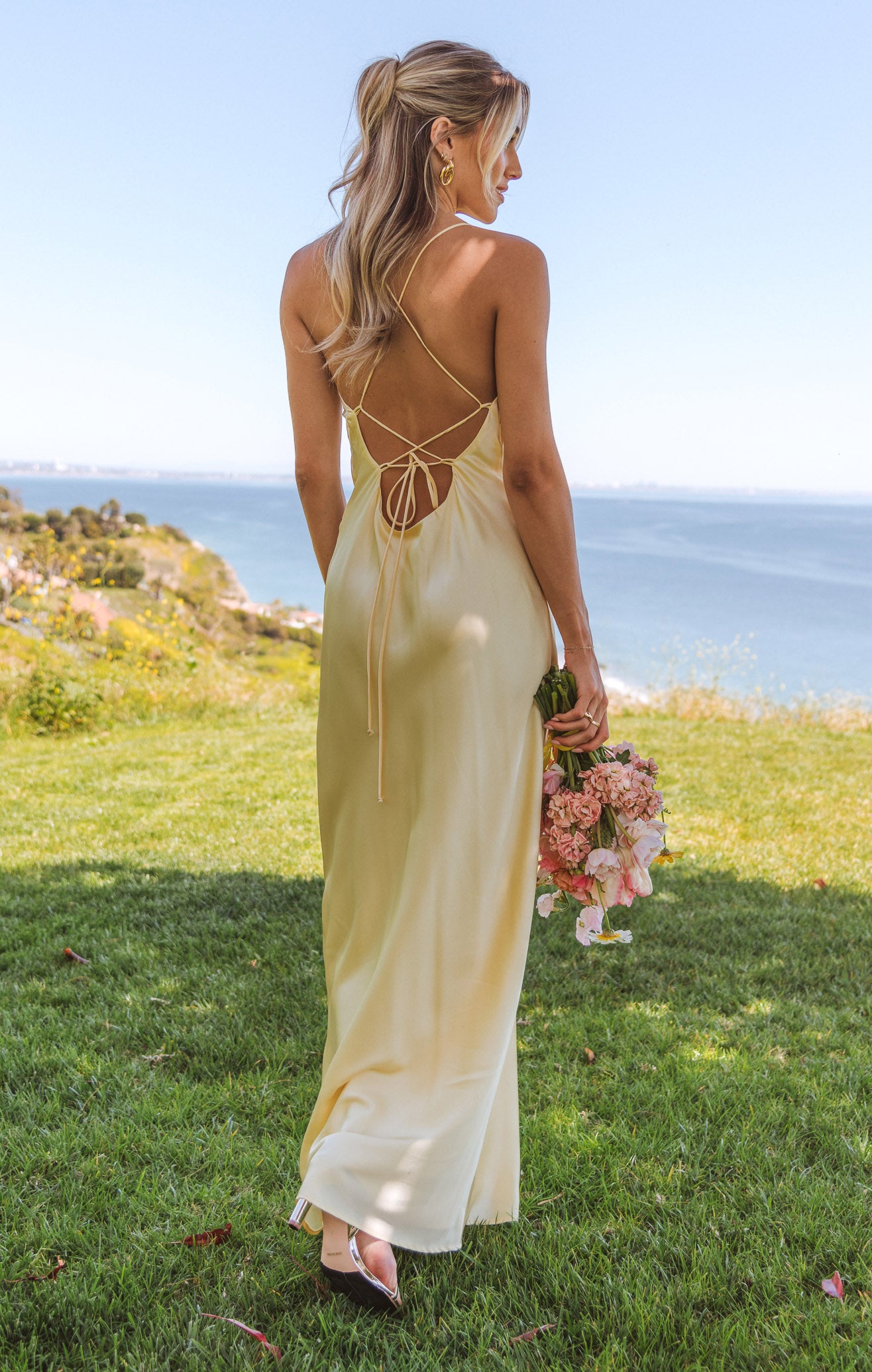 Luxe Satin Slip Dress with Square Neck & Open Back | Dani