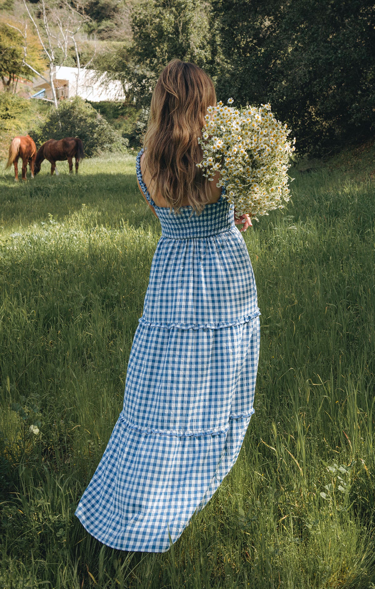 Blue Bounty Gingham Rosie Dress with Ruffled Straps | Cottage Core