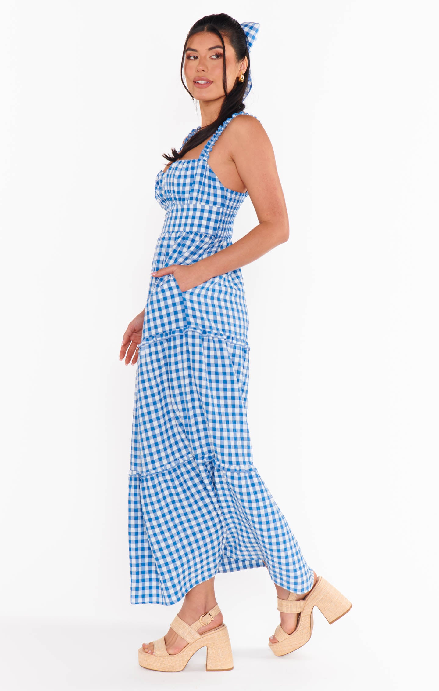 Blue Bounty Gingham Rosie Dress with Ruffled Straps | Cottage Core