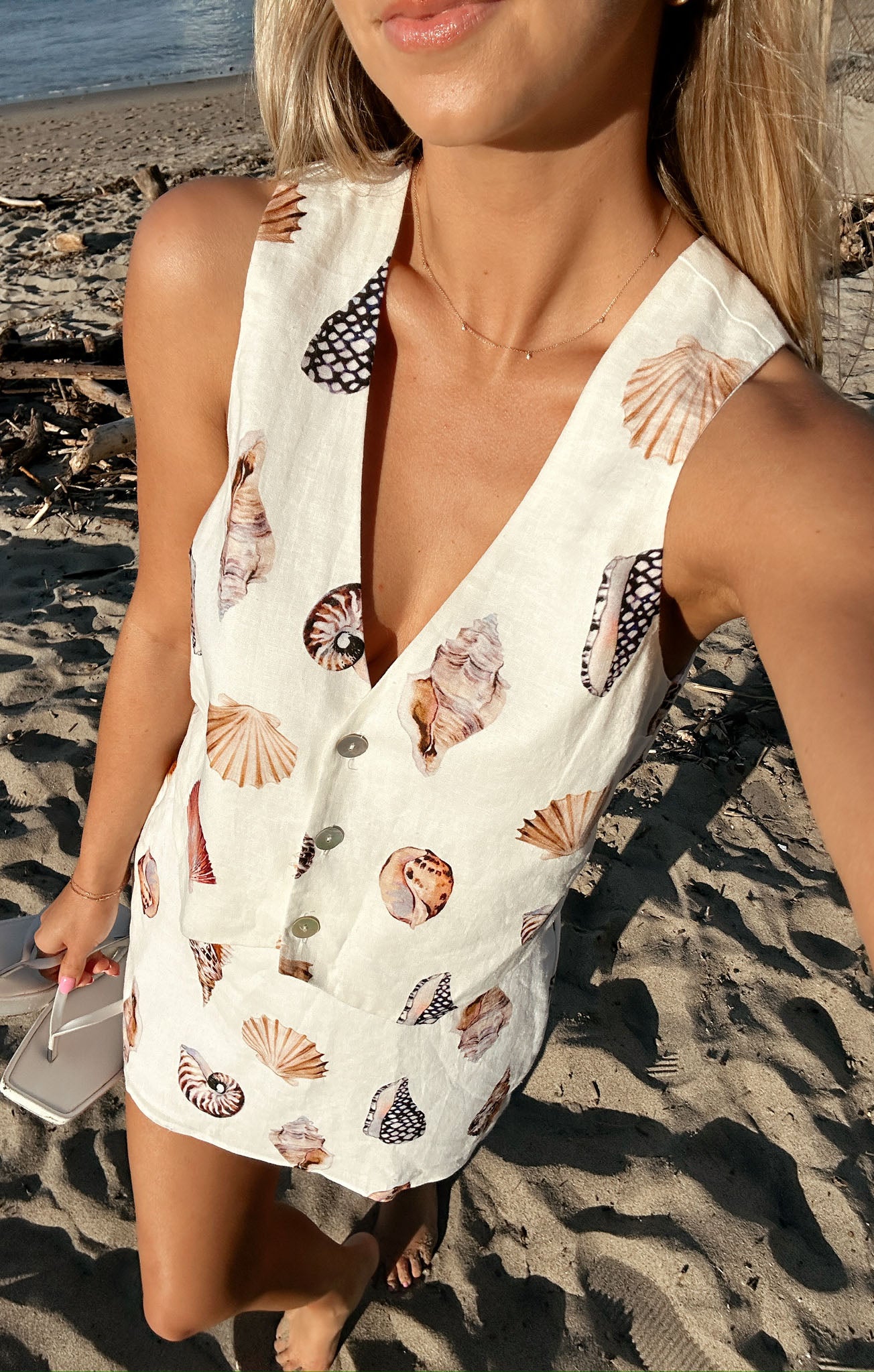 Shell Linen Vest Top with Button Up for Summer | Vicky