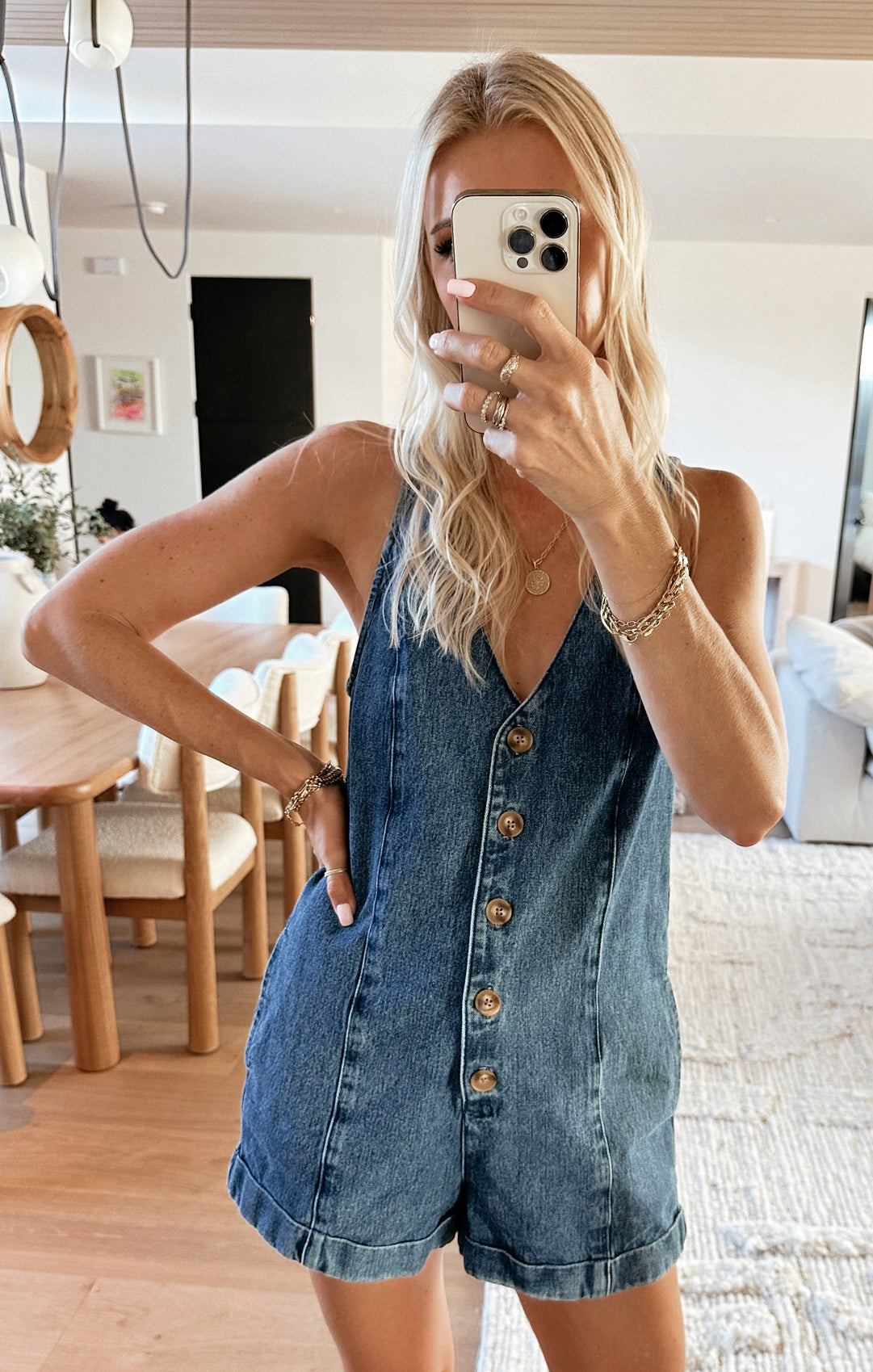 Denim Romper with Button Front & Relaxed Fit | Overcast Blue