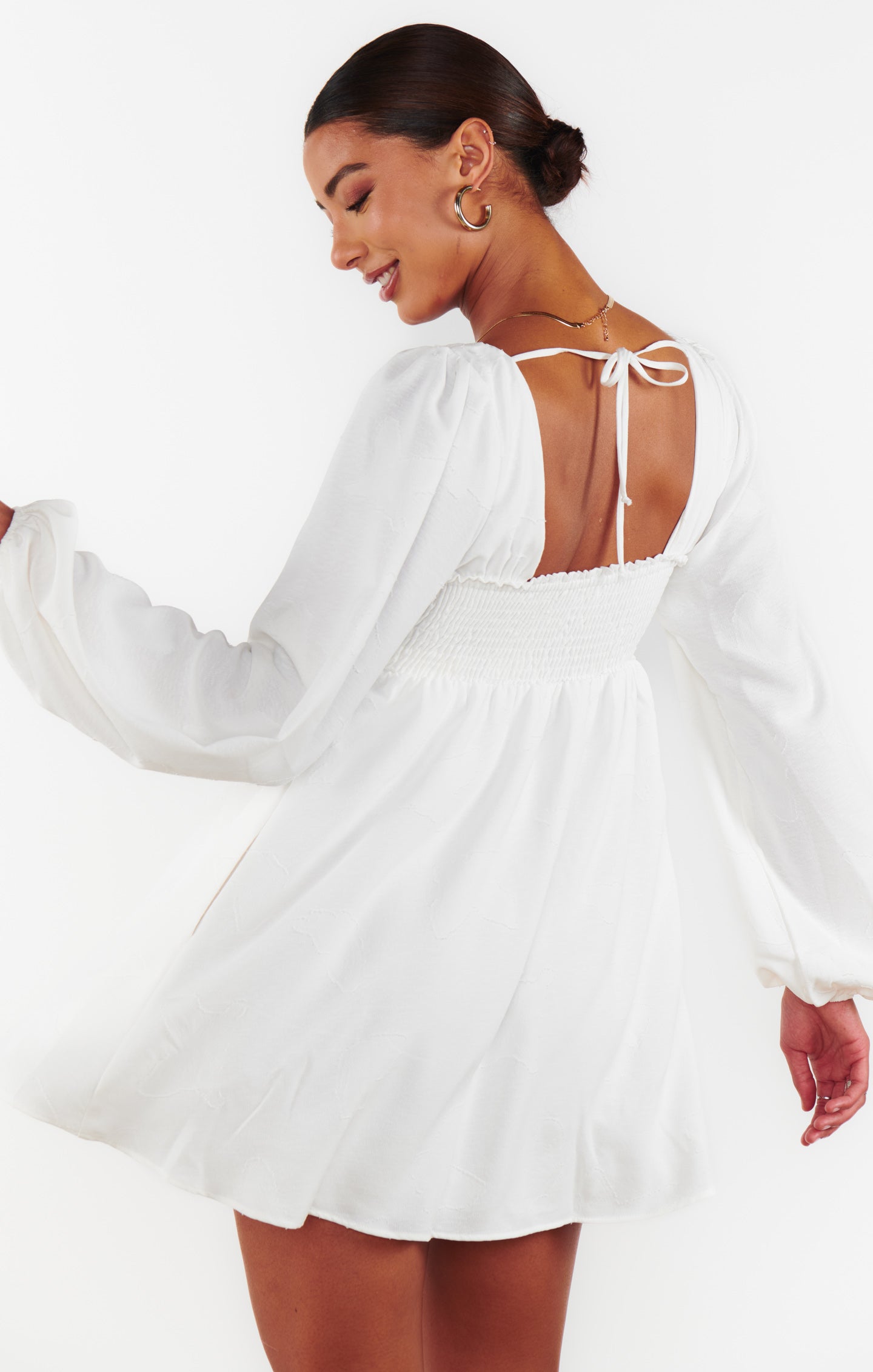 Whimsical Long Sleeve Mini Dress with Butterfly Clip | Marianna
